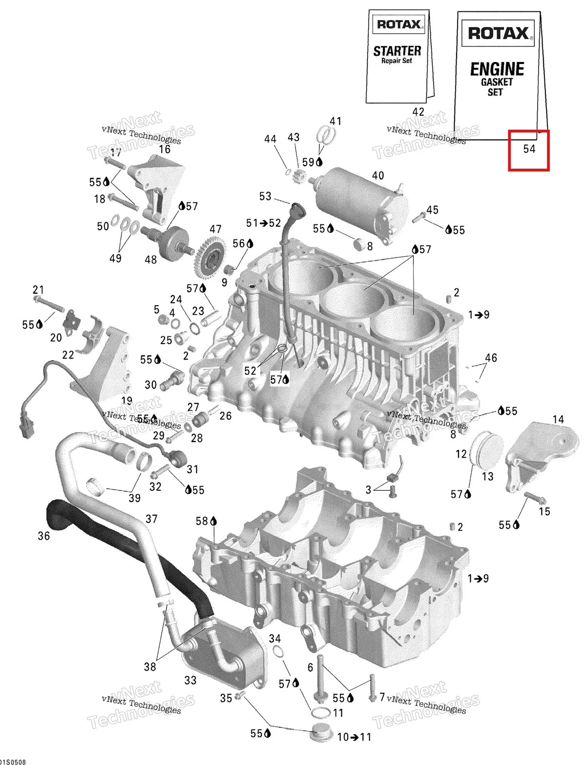Деталь 420889772 на схеме узла 2005 Sea-Doo GTX 4-TEC, LTD SCIC Engine Block