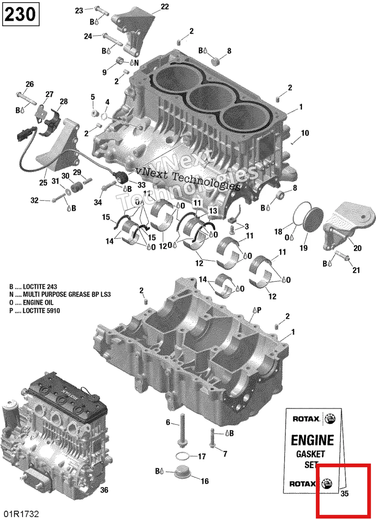 Деталь 420889774 на схеме узла 2017 Sea-Doo GTX Engine Block - 230