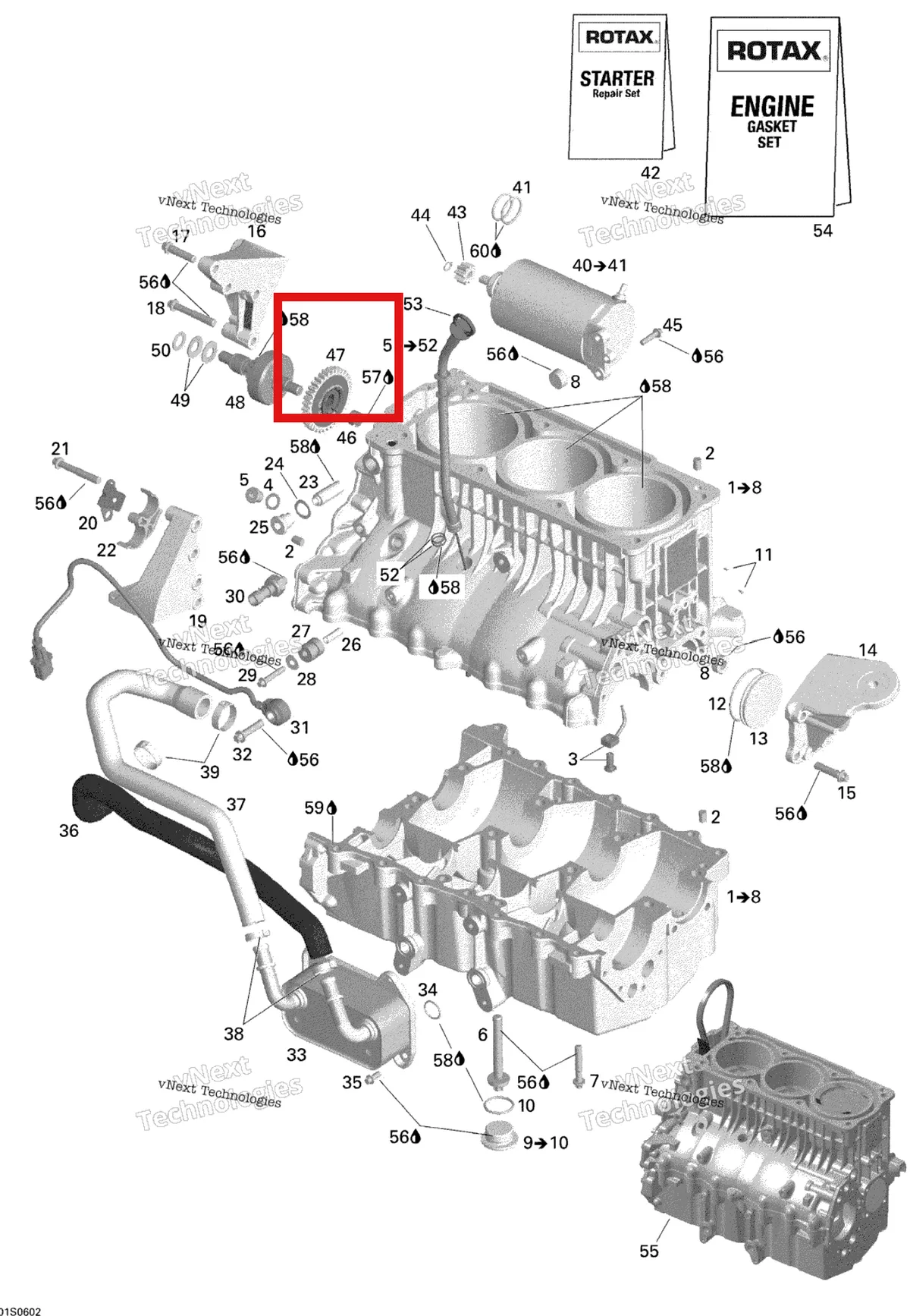 Деталь 420889870 на схеме узла 2006 Sea-Doo GTI Rental Engine Block