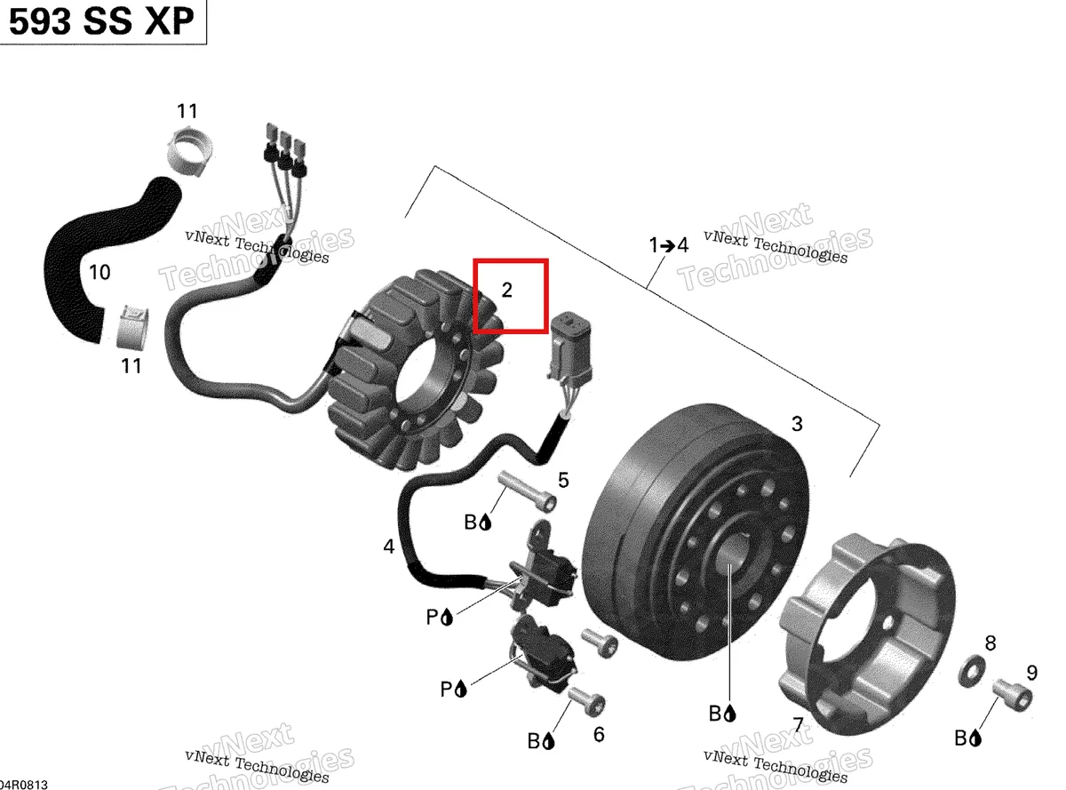 Деталь 420889907 (Статор) на схеме узла 2008 Ski-Doo GSX SPORT 500SS Magneto