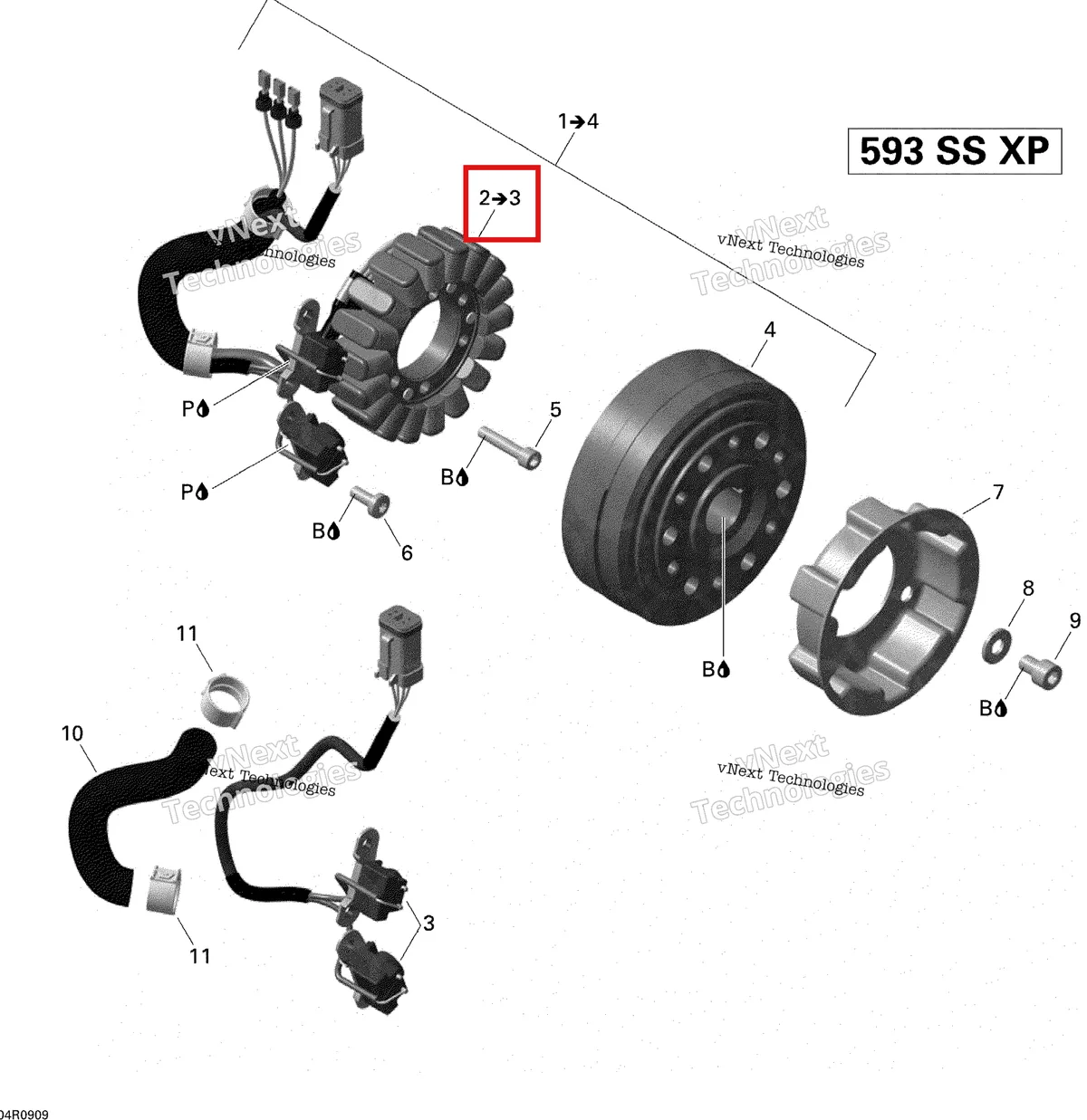 Деталь 420889908 на схеме узла 2009 Ski-Doo GSX Sport 500SS Magneto