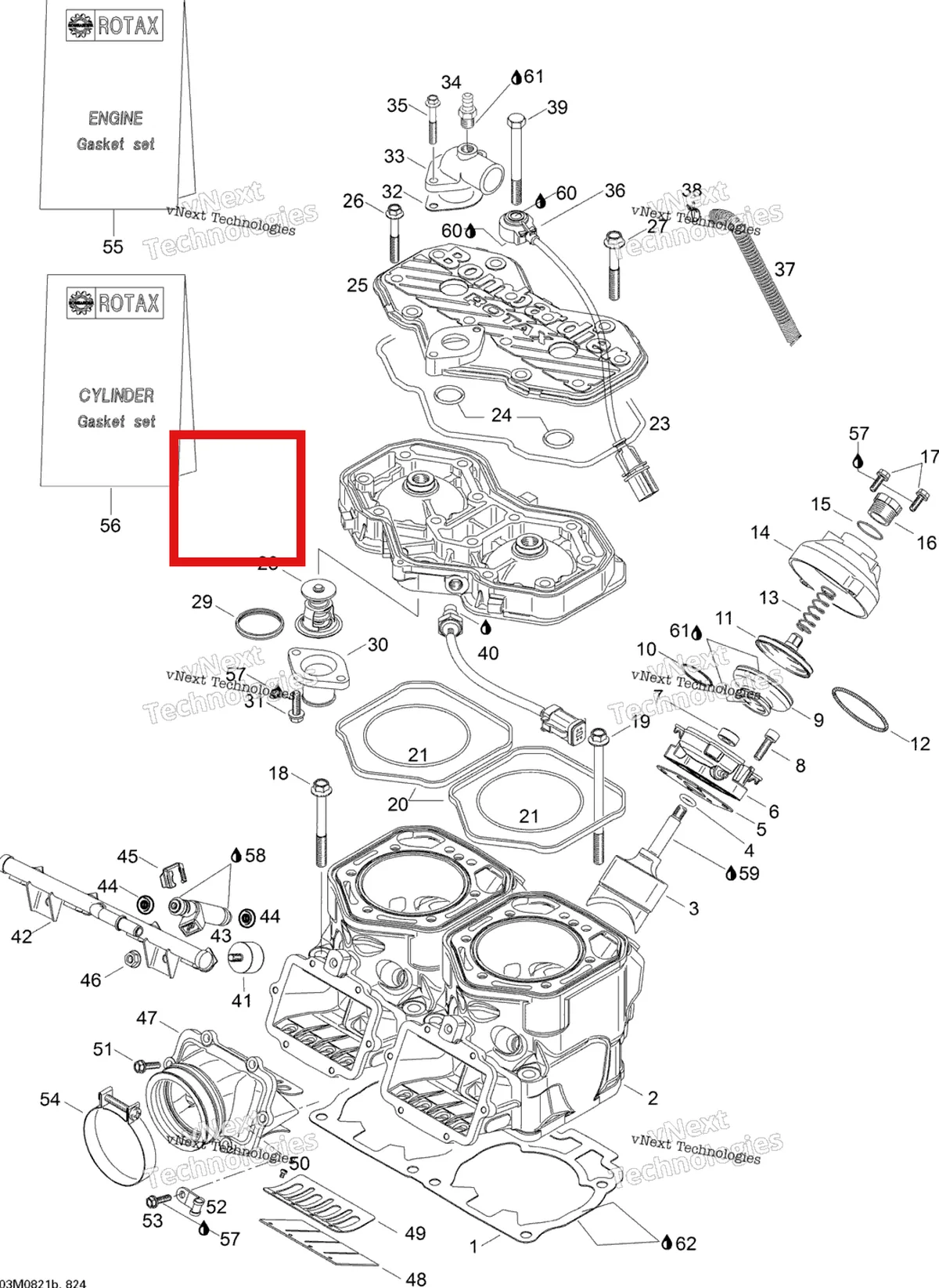 Деталь 420889922 (Прокладки Двигателя Комплект) на схеме узла 2008 Ski-Doo Expedition TUV 600 H.O. SDI Cylinder And Cylinder Head
