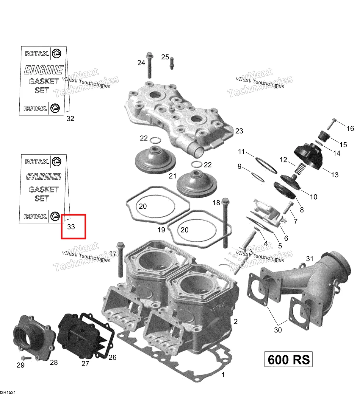Деталь 420889935 (Деталь Gasket Set, Cylinder) на схеме узла 2015 Ski-Doo MXZ X-RS 600HOE XS RS Cylinder, Exhaust Manifold And Reed Valve