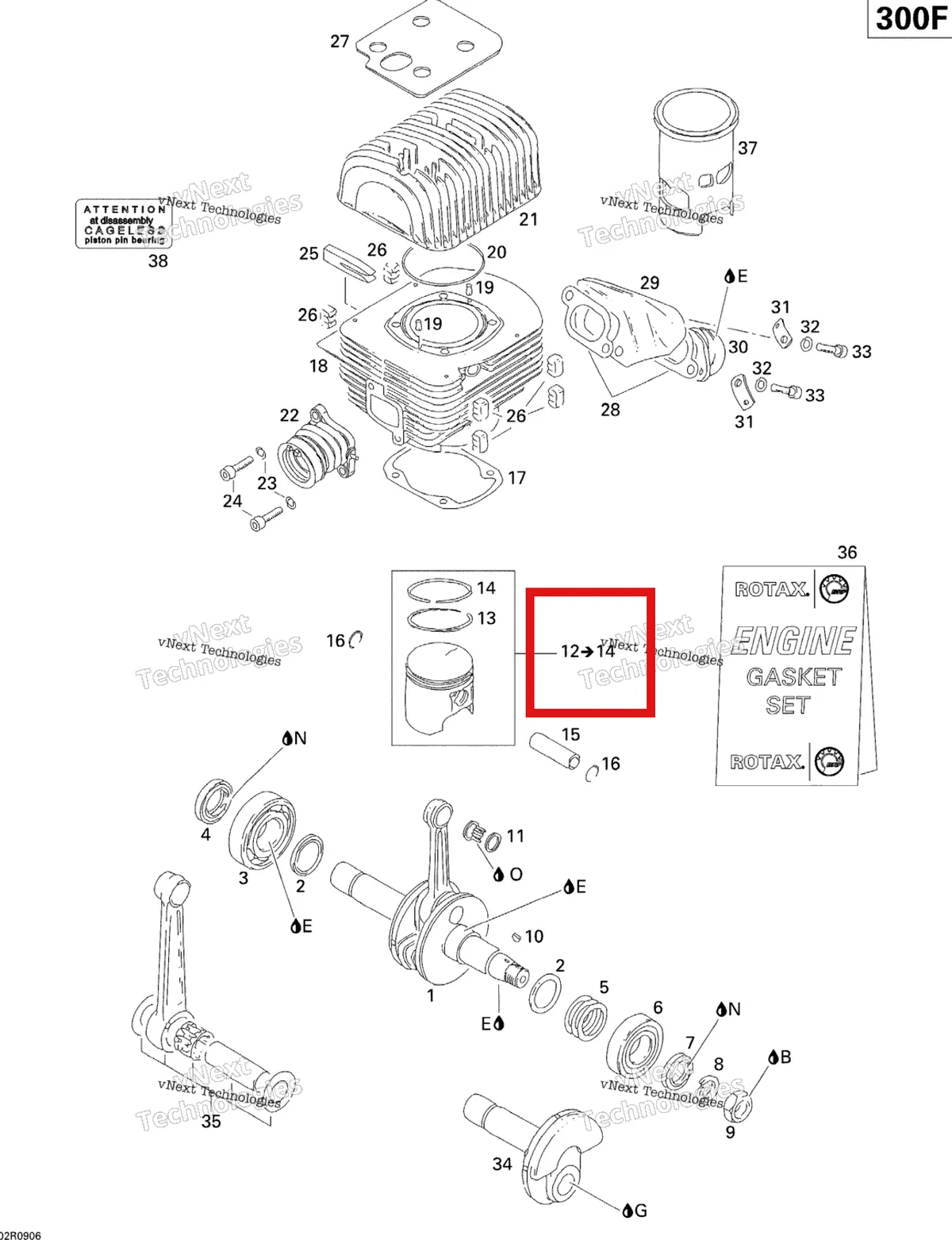 Деталь 420890070 (Деталь Piston Assy 71.92 Mm. Includes 11 To 13) на схеме узла 2009 Ski-Doo Skandic Tundra Crankshaft, Piston And Cylinder