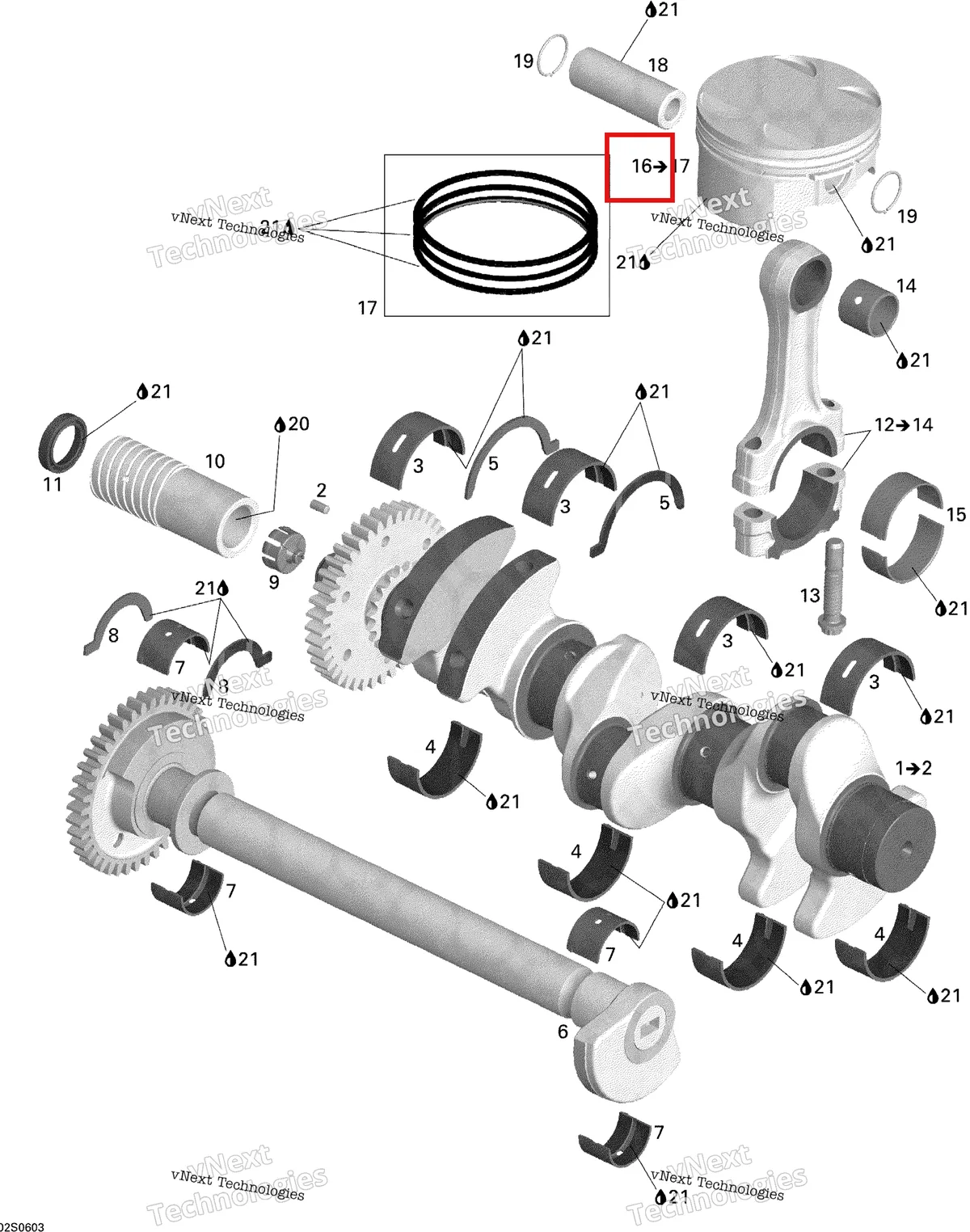 Деталь 420890082 на схеме узла 2006 Sea-Doo GTX 4-TEC SC Crankshaft And Pistons
