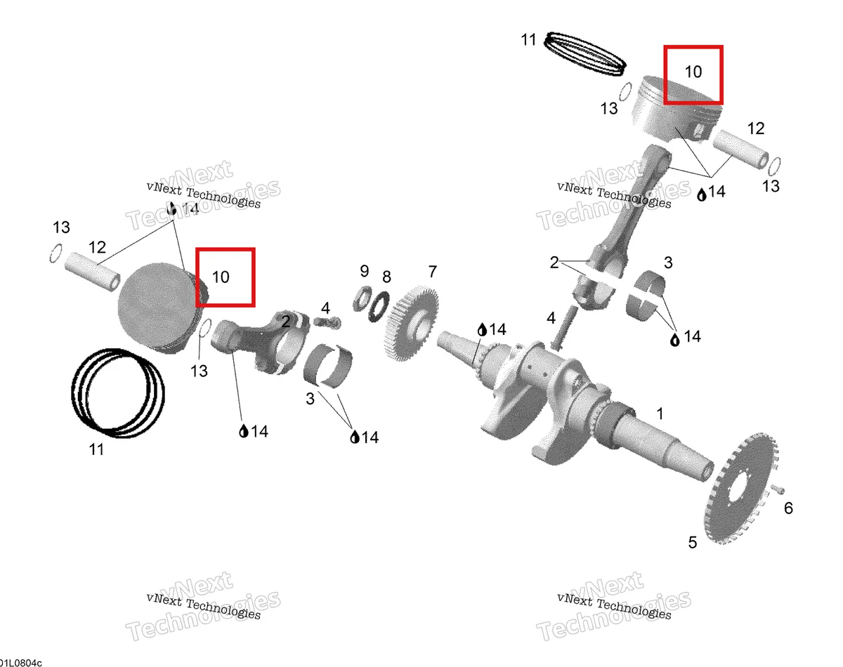 Деталь 420890087 (Деталь Piston Assy 99.96 Mm) на схеме узла 2008 Ski-Doo Expedition V-1300 Crankshaft And Piston