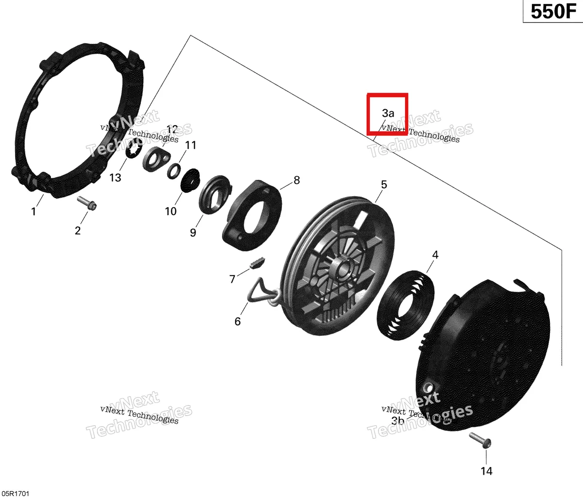 Деталь 420890175 (Деталь Rewing Starter Ass'y. Includes 3a To 13) на схеме узла 2020 Ski-Doo EXPEDITION SPORT 550F Engine - Rewind Starter - 550F