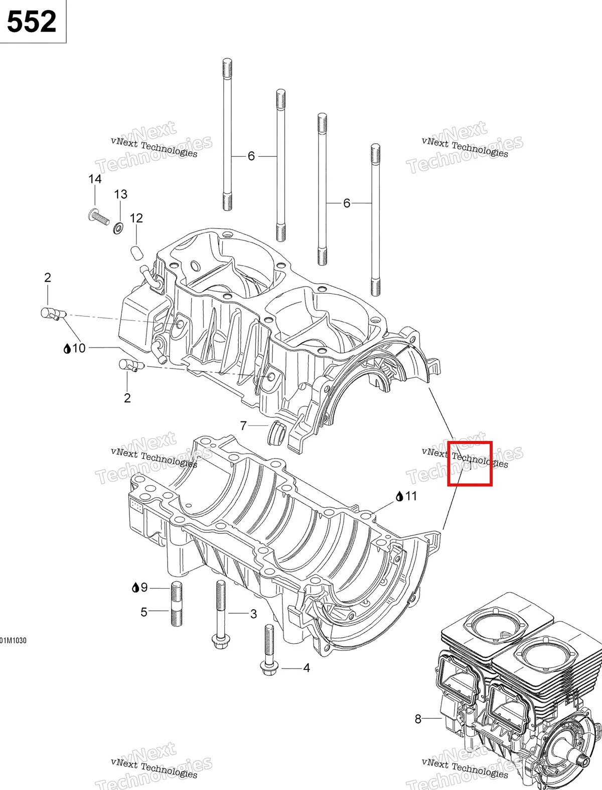 Деталь 420890231 (Картер двигателя в сборе Ski-Doo Skandic SUV (2009) (420890231)) на схеме узла 2011 Ski-Doo Skandic WT 550F YetiII Crankcase