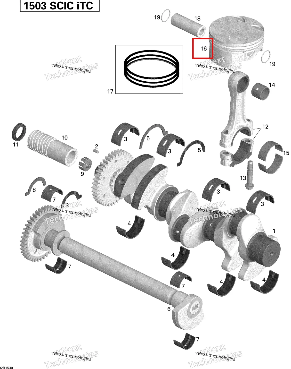 Деталь 420890245 на схеме узла 2015 Sea-Doo GTR 215 Crankshaft, Pistons And Balance Shaft