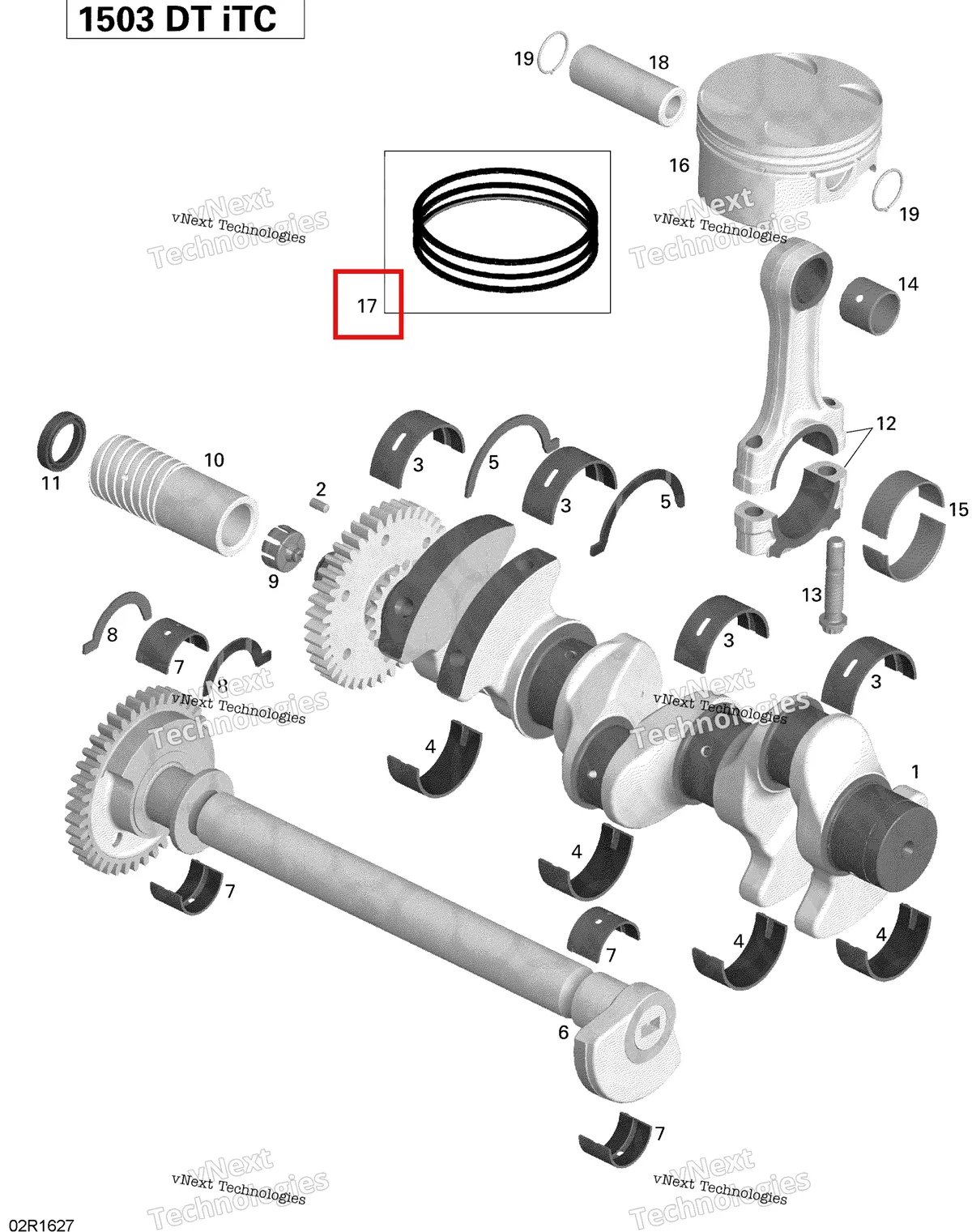 Деталь 420890381 на схеме узла 2016 Sea-Doo GTI-GTR-GTS Crankshaft, Pistons And Balance Shaft - 130