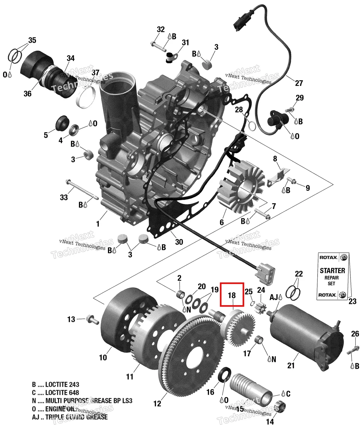 Деталь 420890637 (Bendix стартер Sea-Doo RXP (2016) (420890637)) на схеме узла Pto Cover And Magneto
