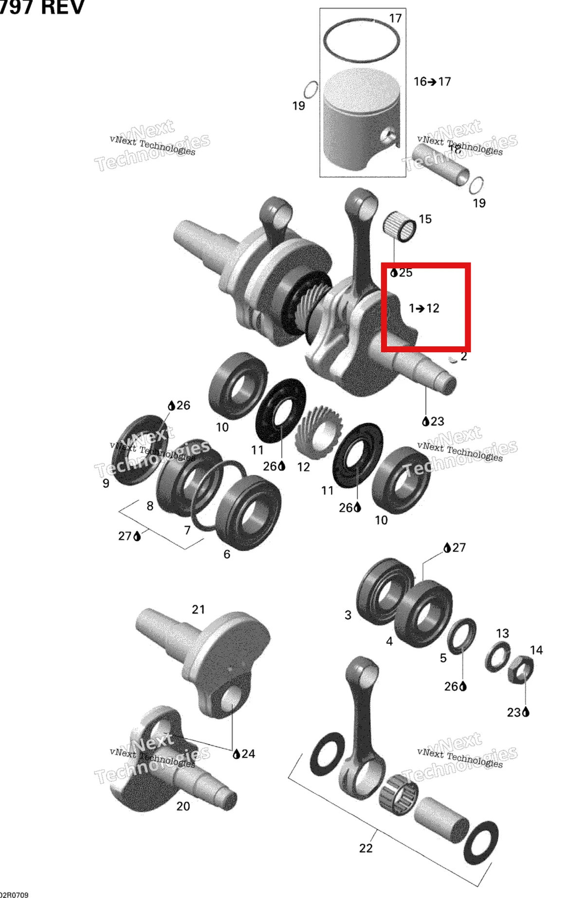 Деталь 420890732 на схеме узла 2007 Ski-Doo Summit X Crankshaft And Pistons