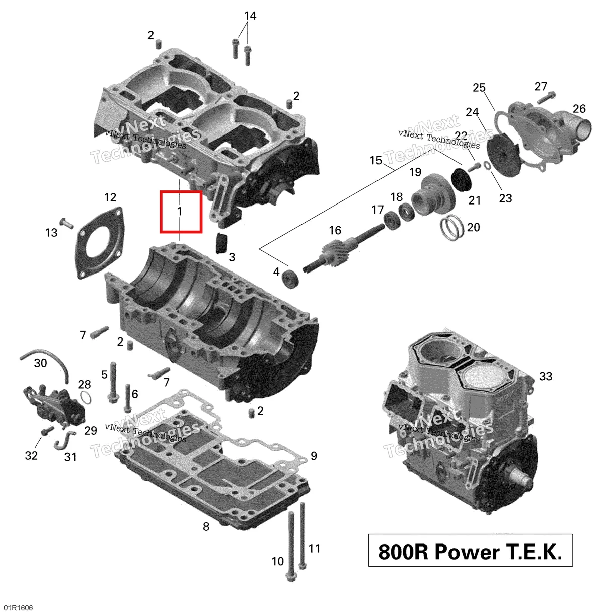Деталь 420890748 (Деталь Crankcase Ass'y. Includes 1 To 12. Includes 1 To 12) на схеме узла 2016 Ski-Doo SUMMIT 800R P-TEK Crankcase, Water Pump And Oil Pump - 800R Ptek