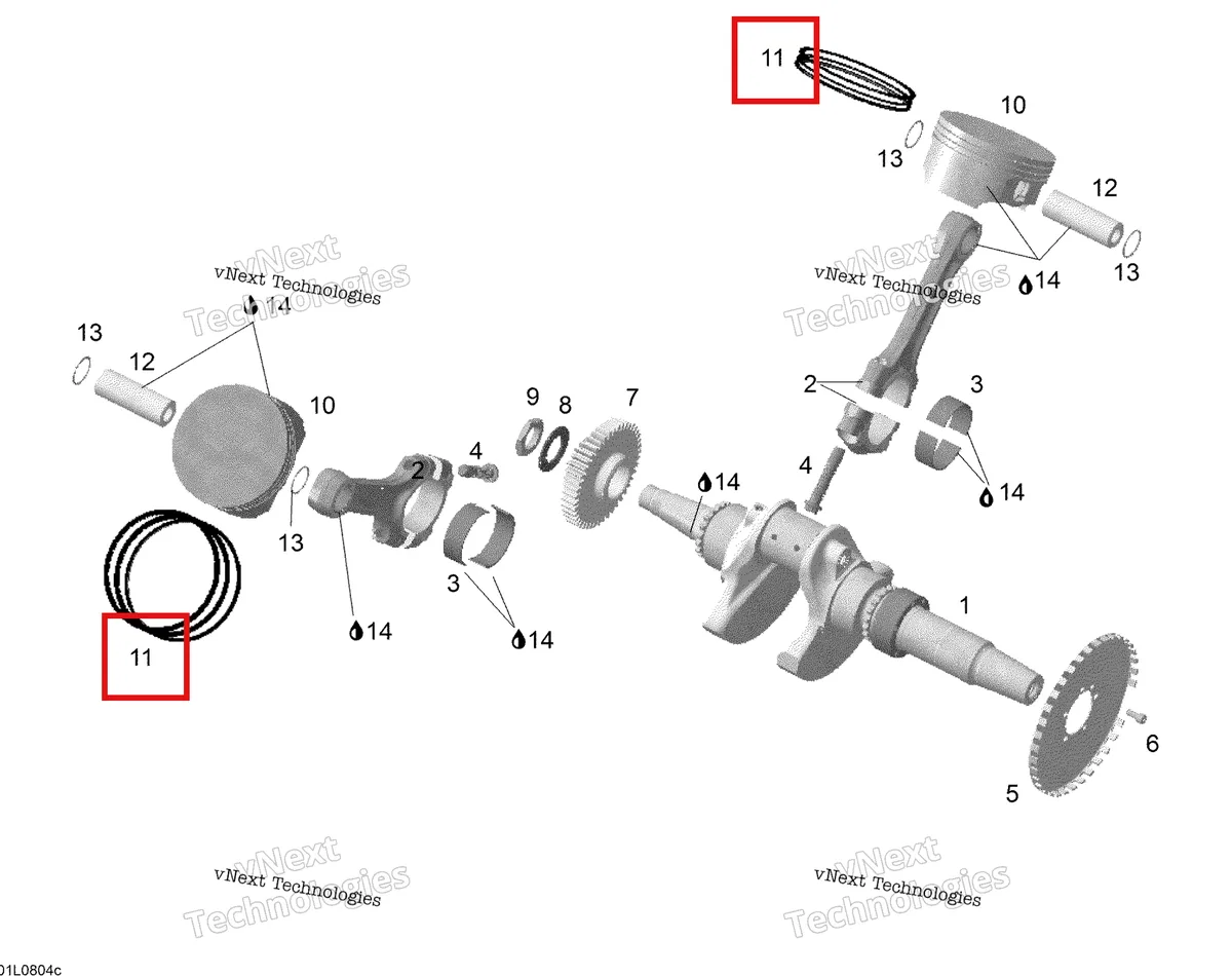Деталь 420891124 (Деталь Piston Set Ring (standard)) на схеме узла 2008 Ski-Doo Expedition V-1300 Crankshaft And Piston
