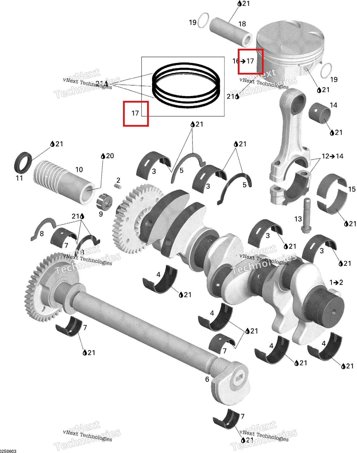 Деталь 420891128 на схеме узла 2006 Sea-Doo GTX 4-TEC SC Crankshaft And Pistons
