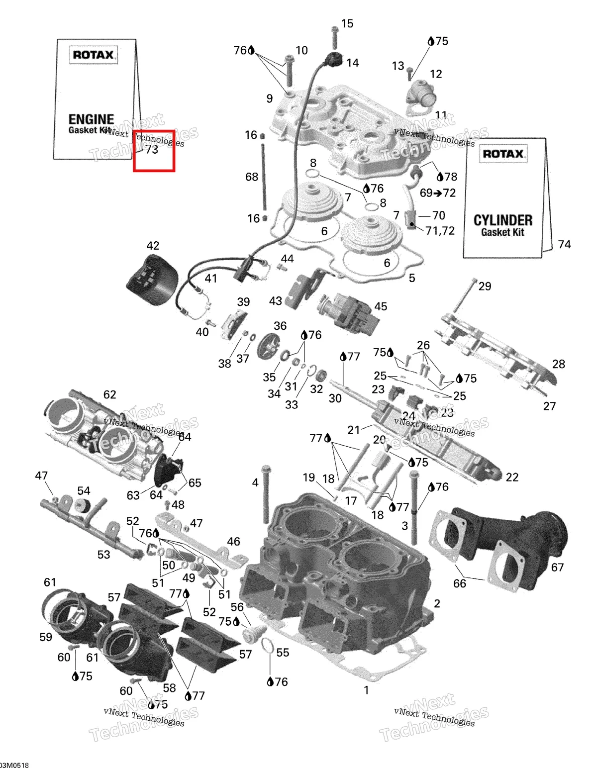 Деталь 420891130 на схеме узла 2005 Ski-Doo Mach Z 1000 SDI Cylinder And Cylinder Head