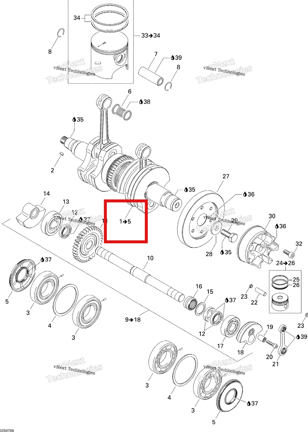 Деталь 420891160 на схеме узла 2007 Sea-Doo 3D 947 DI Crankshaft And Pistons
