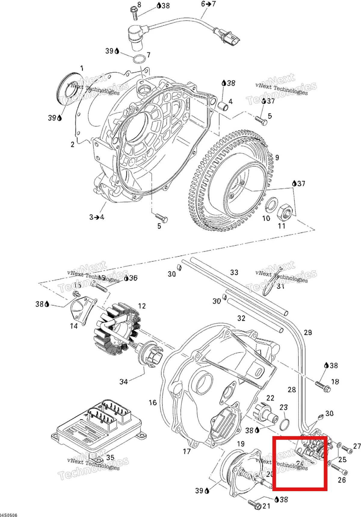 Деталь 420891170 на схеме узла 2005 Sea-Doo 3D RFI Magneto And Oil Pump