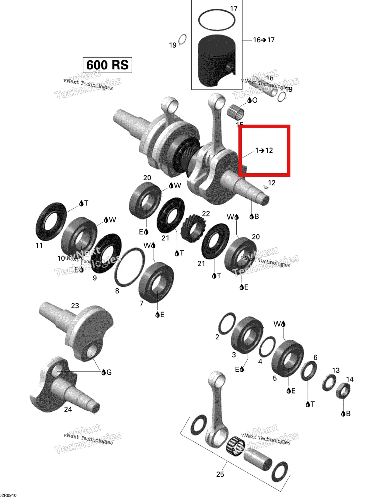 Деталь 420891633 (Деталь Crankshaft Assy. Includes 1 To 14) на схеме узла 2009 Ski-Doo MX Z X 600RS Crankshaft And Pistons