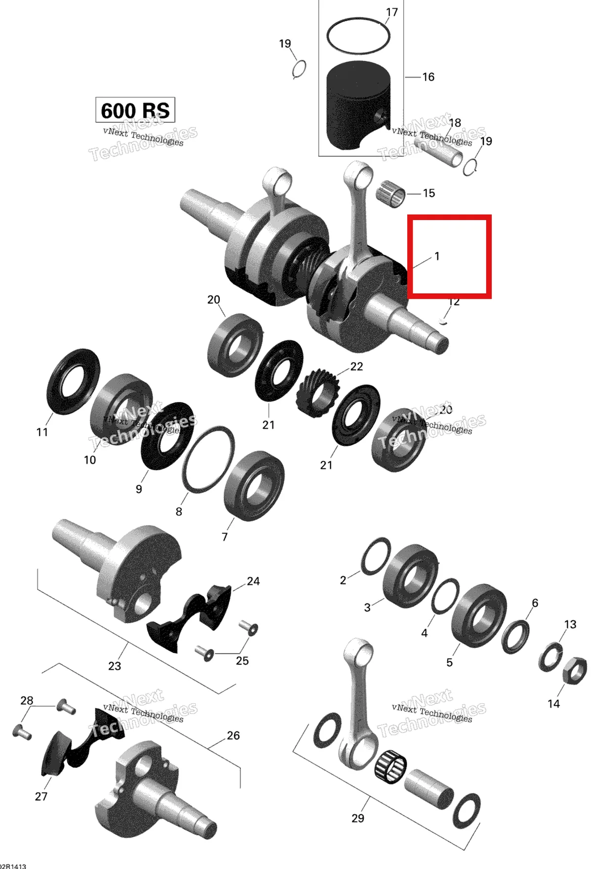 Деталь 420891636 (Коленвал) на схеме узла 2014 Ski-Doo MXZ X 600RS XS RS Crankshaft And Pistons