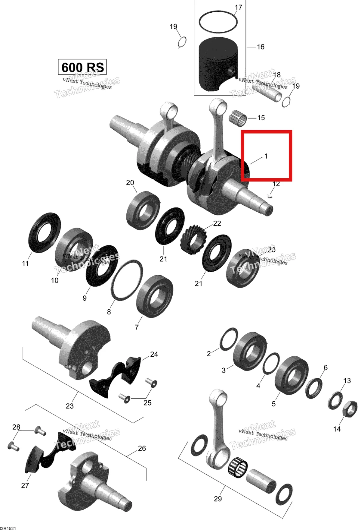 Деталь 420891638 (Коленвал) на схеме узла 2015 Ski-Doo MXZ X-RS 600HOE XS RS Crankshaft And Pistons