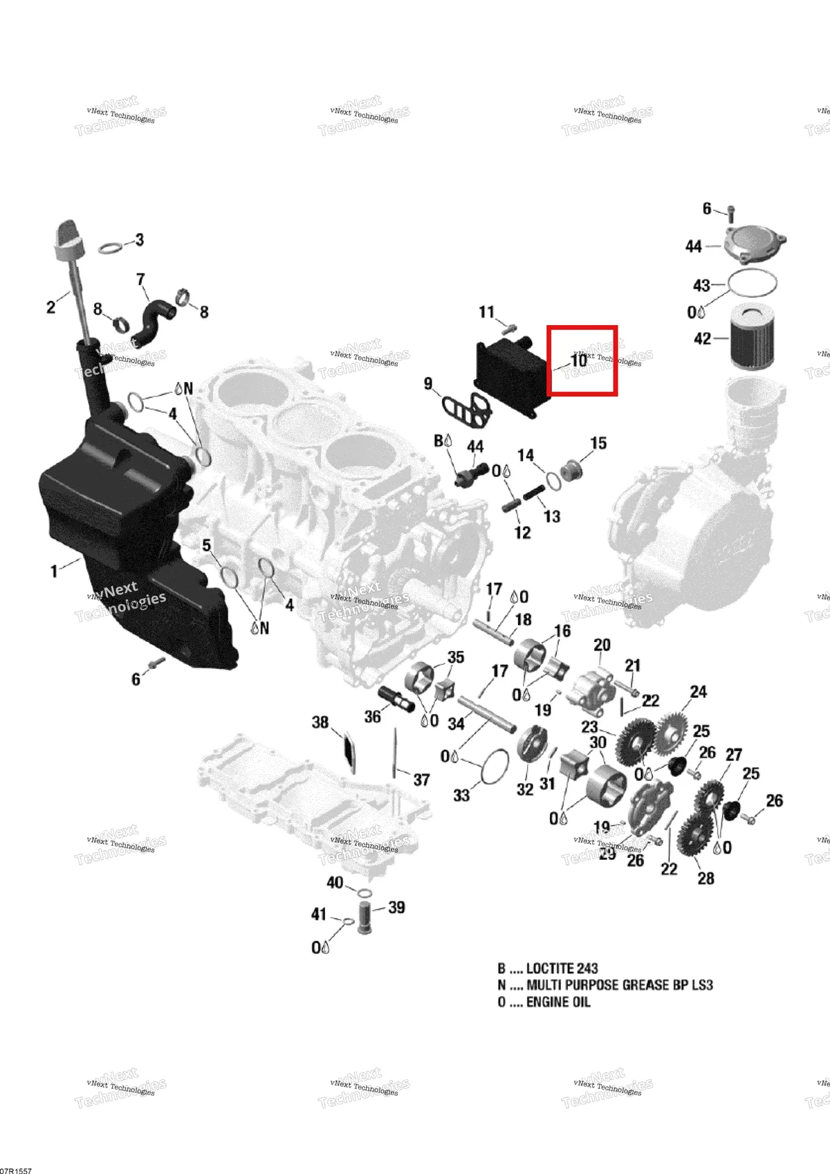 Деталь 420891913 (Масляный Радиатор) на схеме узла 2015 Ski-Doo EXPEDITION LE 1200 4-TEC Engine Lubrication