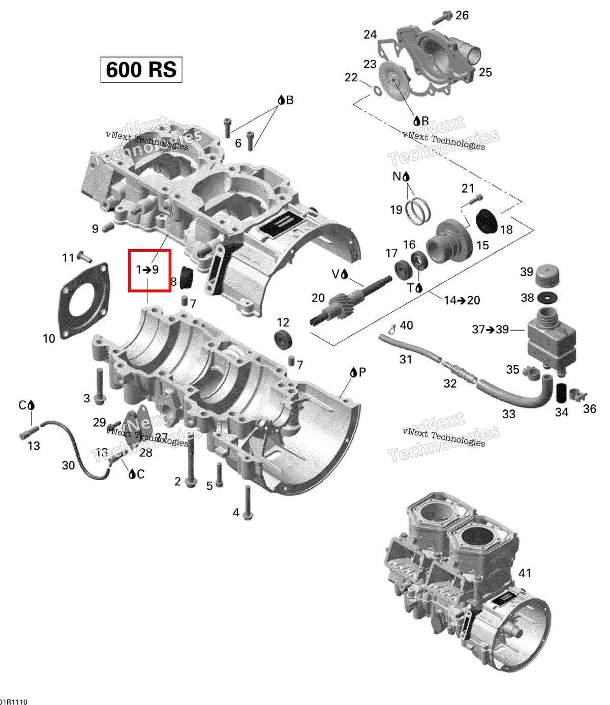 Деталь 420892279 (Деталь Crankcase Assy. Includes 1 To 9) на схеме узла 2011 Ski-Doo MX Z X 600RS Crankcase