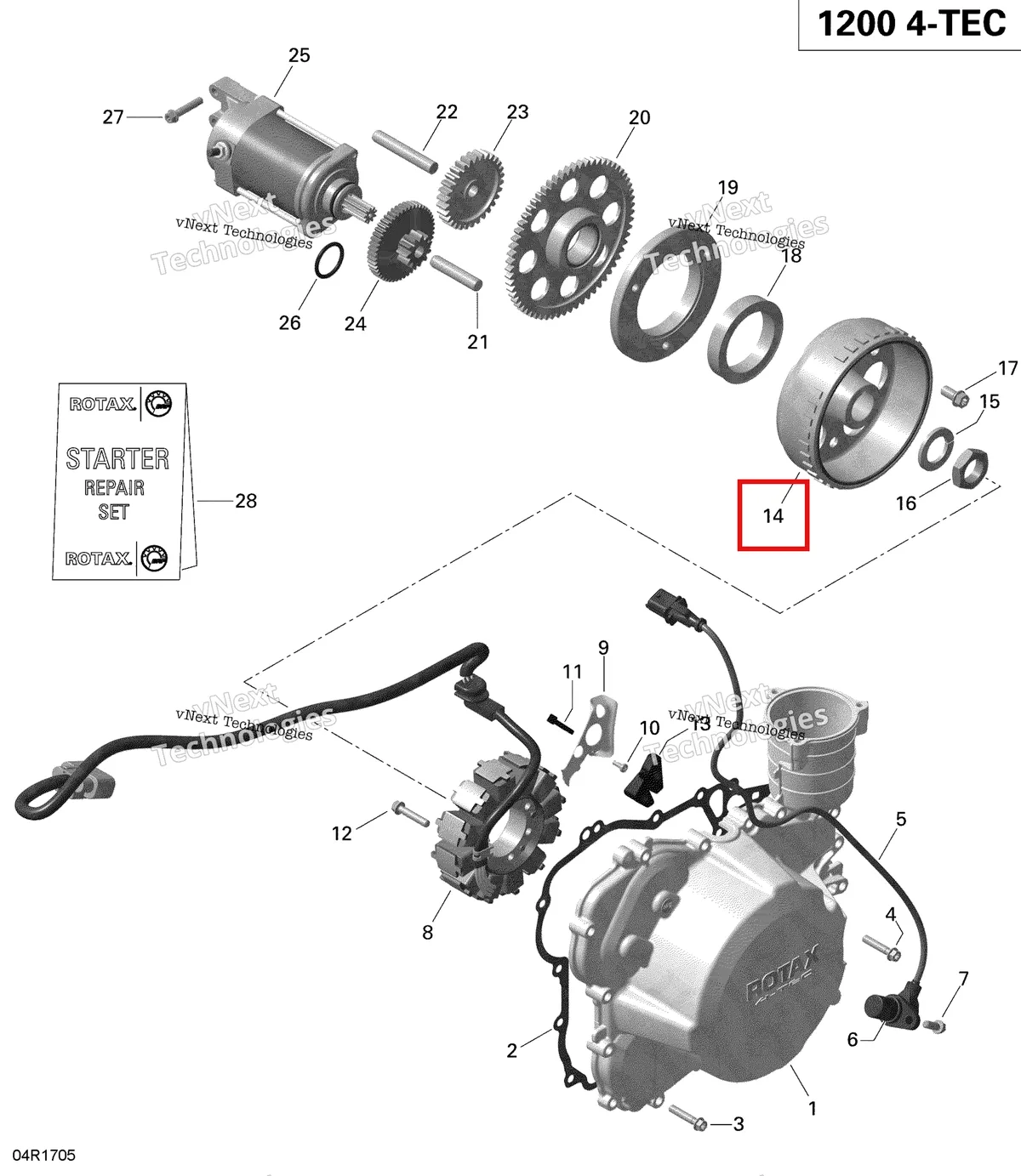 Деталь 420892361 (Маховик Магнето) на схеме узла 2019 Ski-Doo EXPEDITION LE-SE 1200 4-TEC Magneto And Electric Starter - 1200Itc 4-Tec