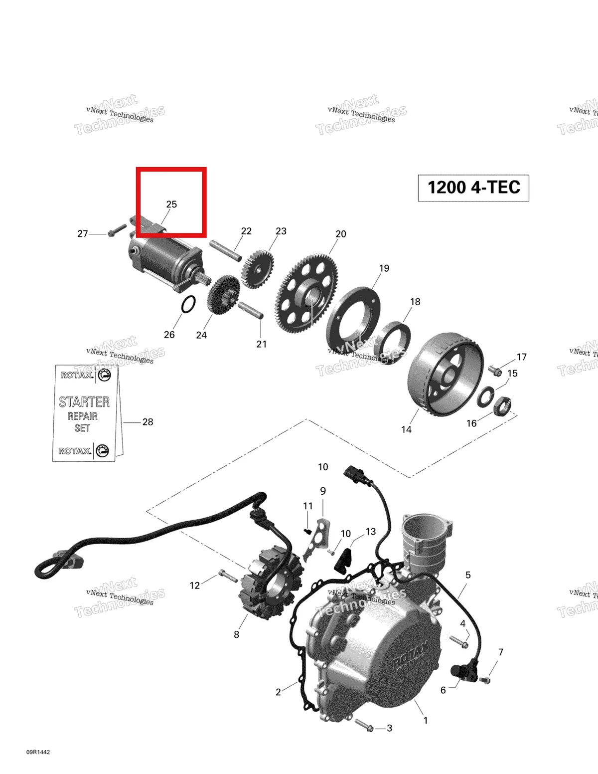 Деталь 420892427 (Деталь Starter Ass'y) на схеме узла 2014 Ski-Doo EXPEDITION SE 1200 XU Magneto And Electric Starter