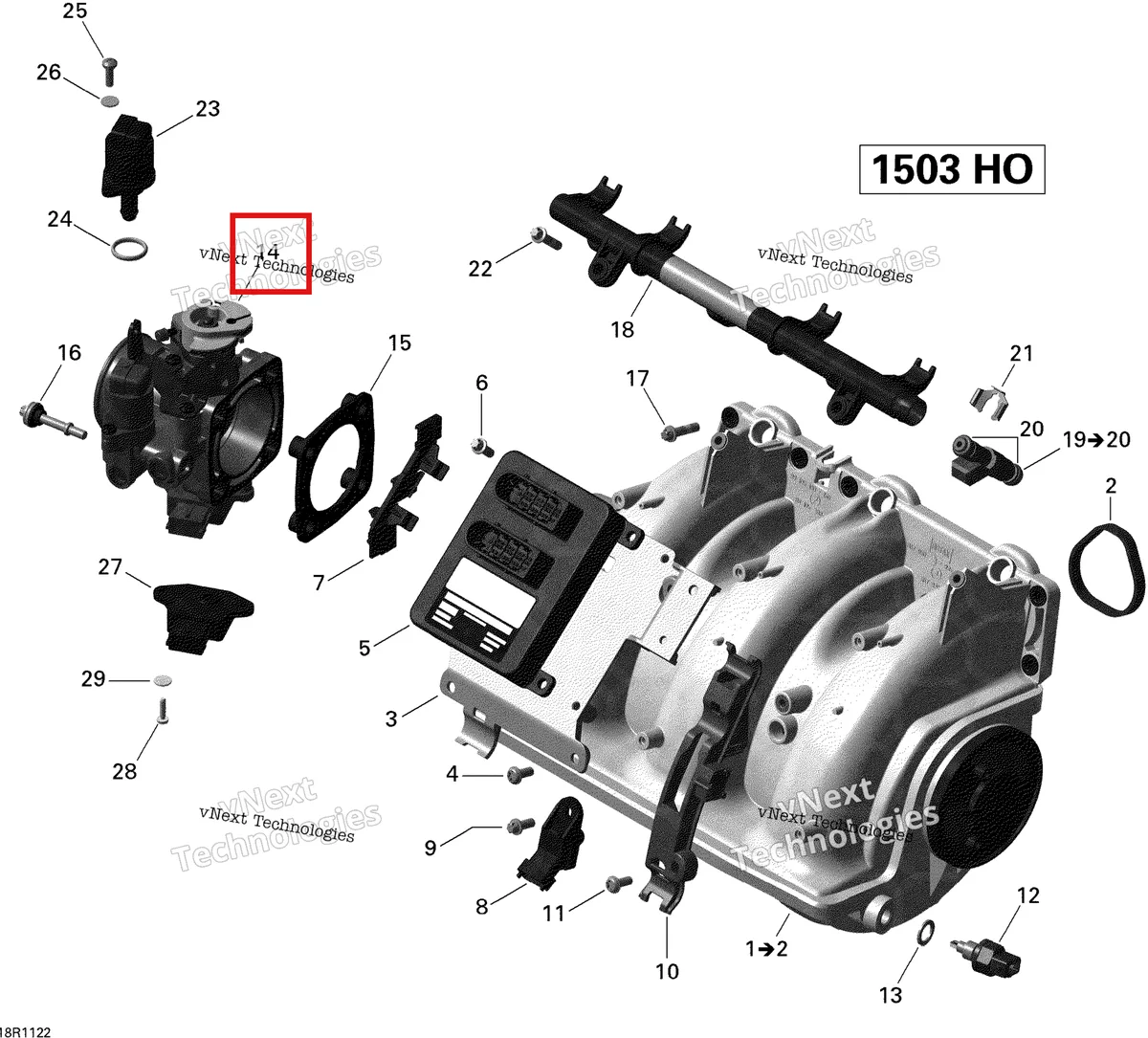 Деталь 420892450 на схеме узла 2011 Sea-Doo RXP-X 255 & RS Air Intake Manifold And Throttle Body Rxp