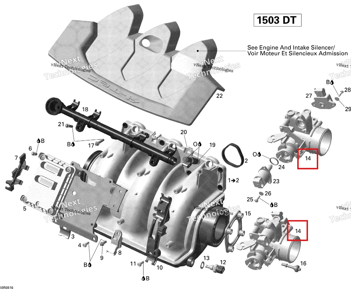 Деталь 420892452 на схеме узла 2008 Sea-Doo GTI 130 Air Intake Manifold And Throttle Body