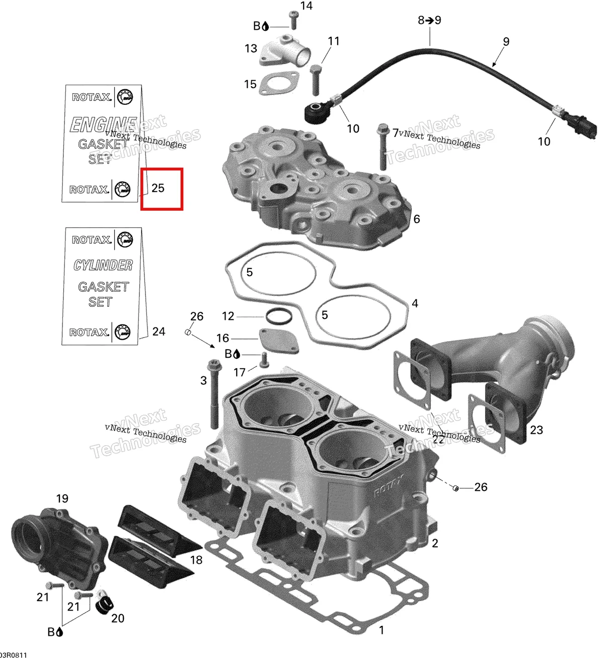 Деталь 420892470 (Деталь Gasket Set, Engine) на схеме узла 2008 Ski-Doo MX Z X 800R Cylinder And Cylinder Head