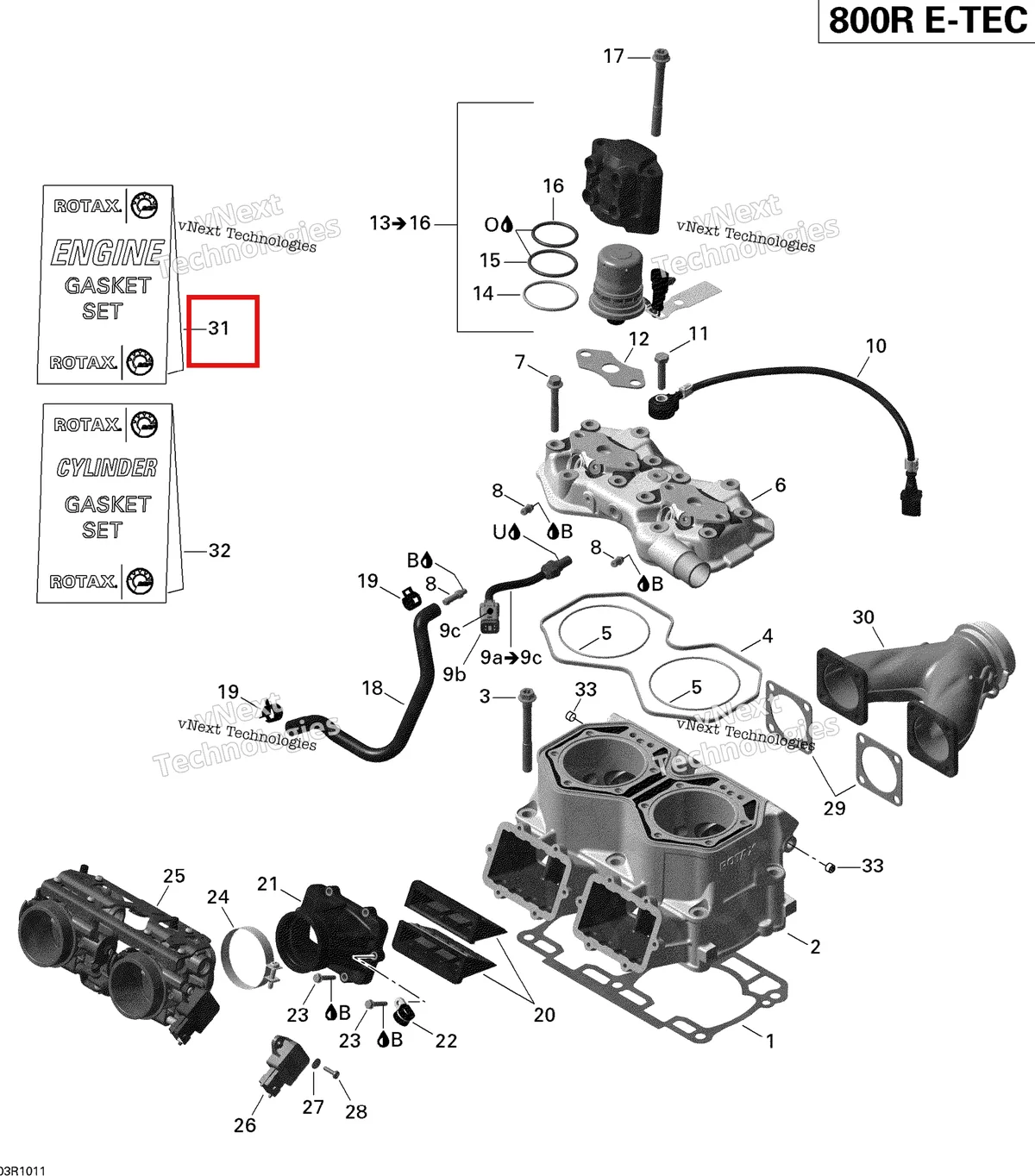Деталь 420892473 на схеме узла 2010 Ski-Doo MX Z X 800R ETEC Cylinder And Injection System