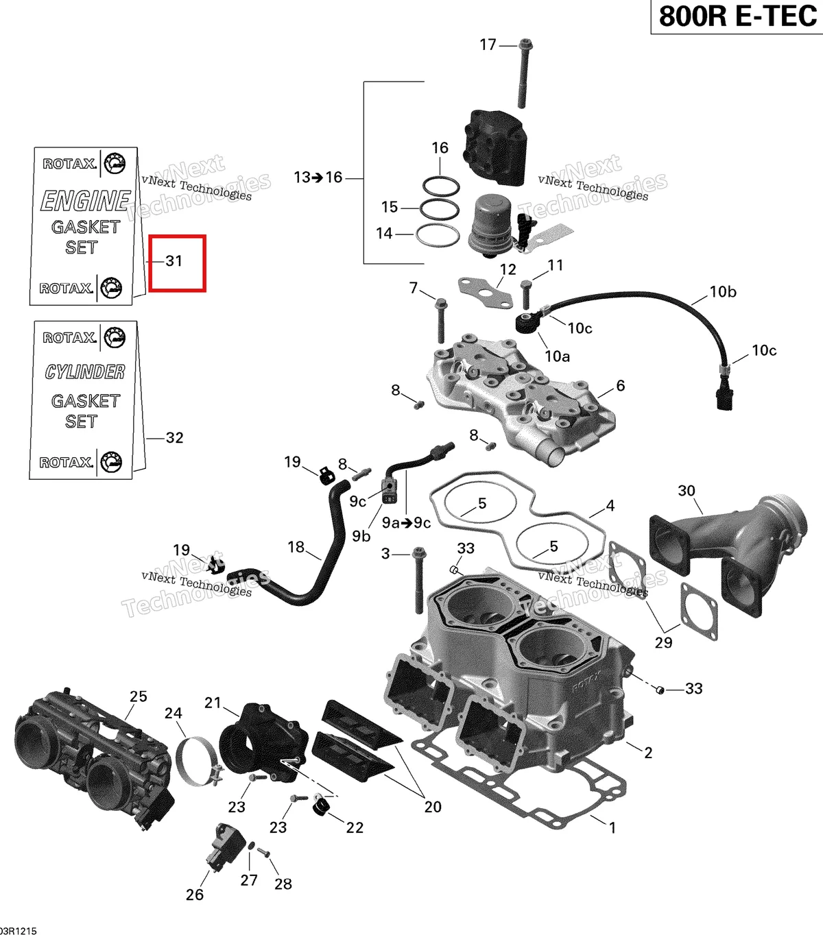 Деталь 420892474 (Деталь Gasket Set, Engine) на схеме узла 2012 Ski-Doo Freeride 137 & 146 & 154 800RETEC XP Cylinder And Injection System