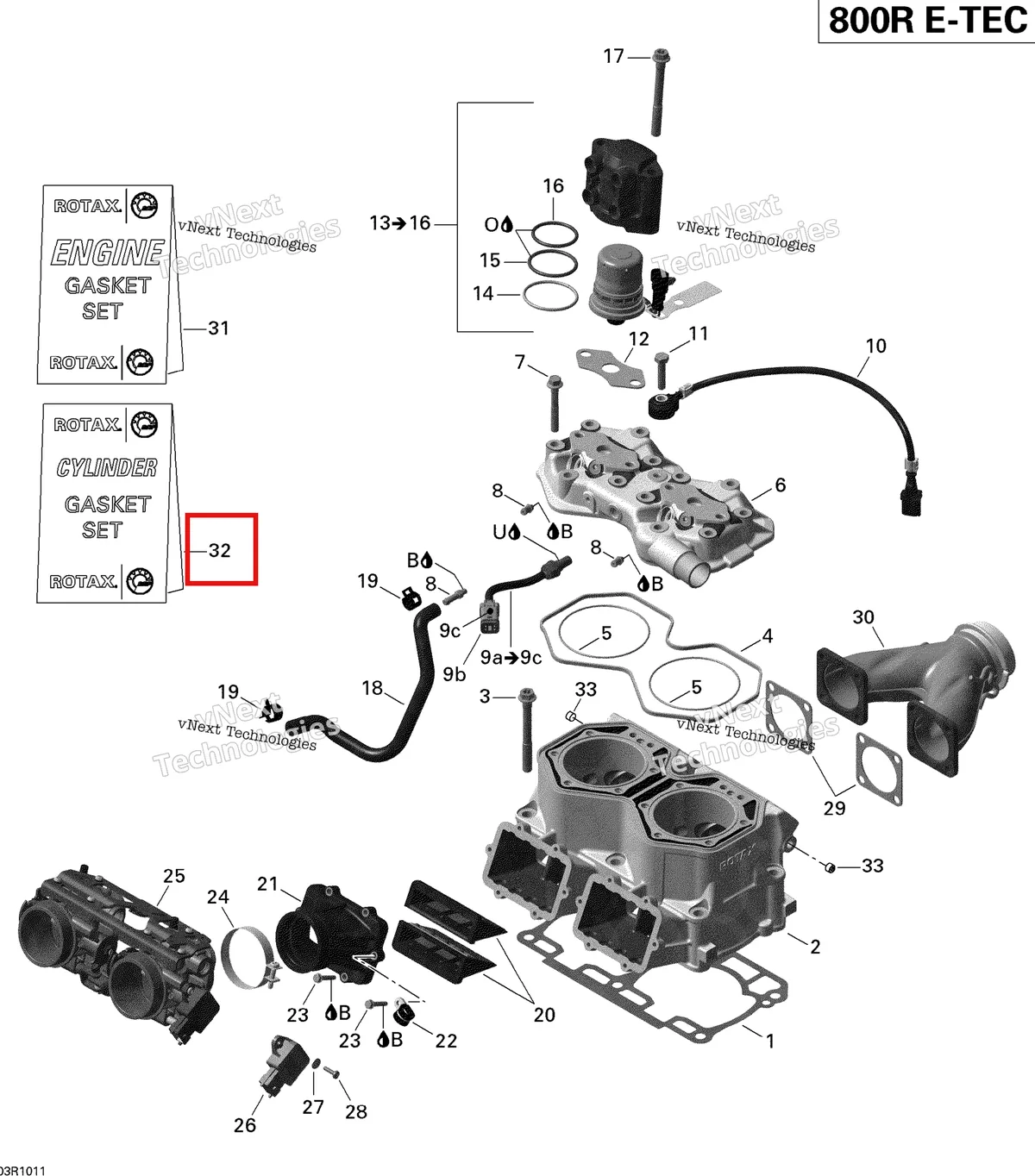 Деталь 420892478 на схеме узла 2010 Ski-Doo MX Z X 800R ETEC Cylinder And Injection System
