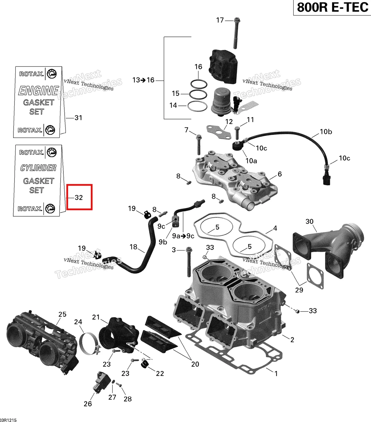 Деталь 420892479 (Деталь Gasket Set, Cylinder) на схеме узла 2012 Ski-Doo Freeride 137 & 146 & 154 800RETEC XP Cylinder And Injection System