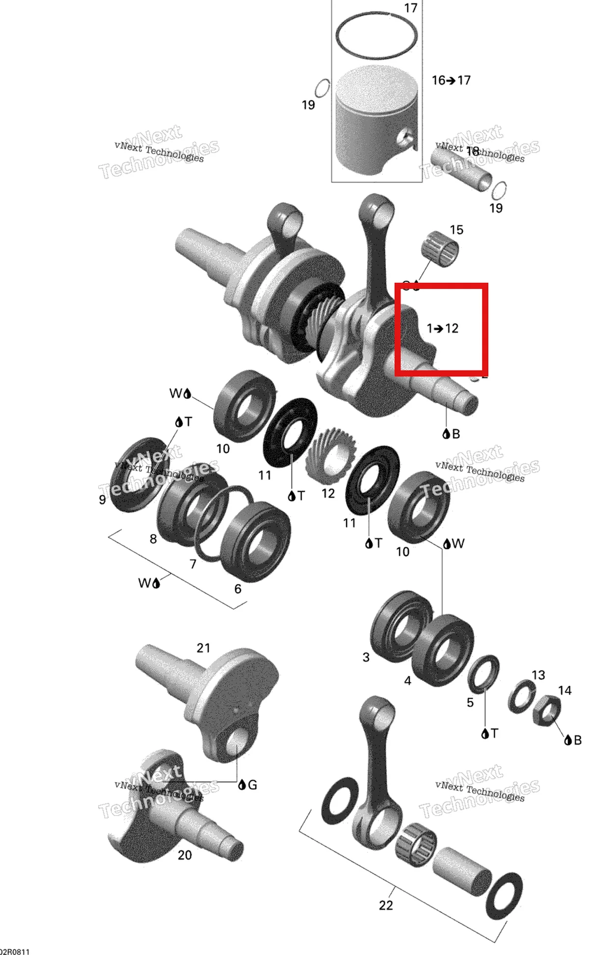 Деталь 420892561 (Деталь Crankshaft Ass'y. Includes 1 To 10. Includes 1 To 10) на схеме узла 2008 Ski-Doo Summit EVEREST 800R Crankshaft And Pistons