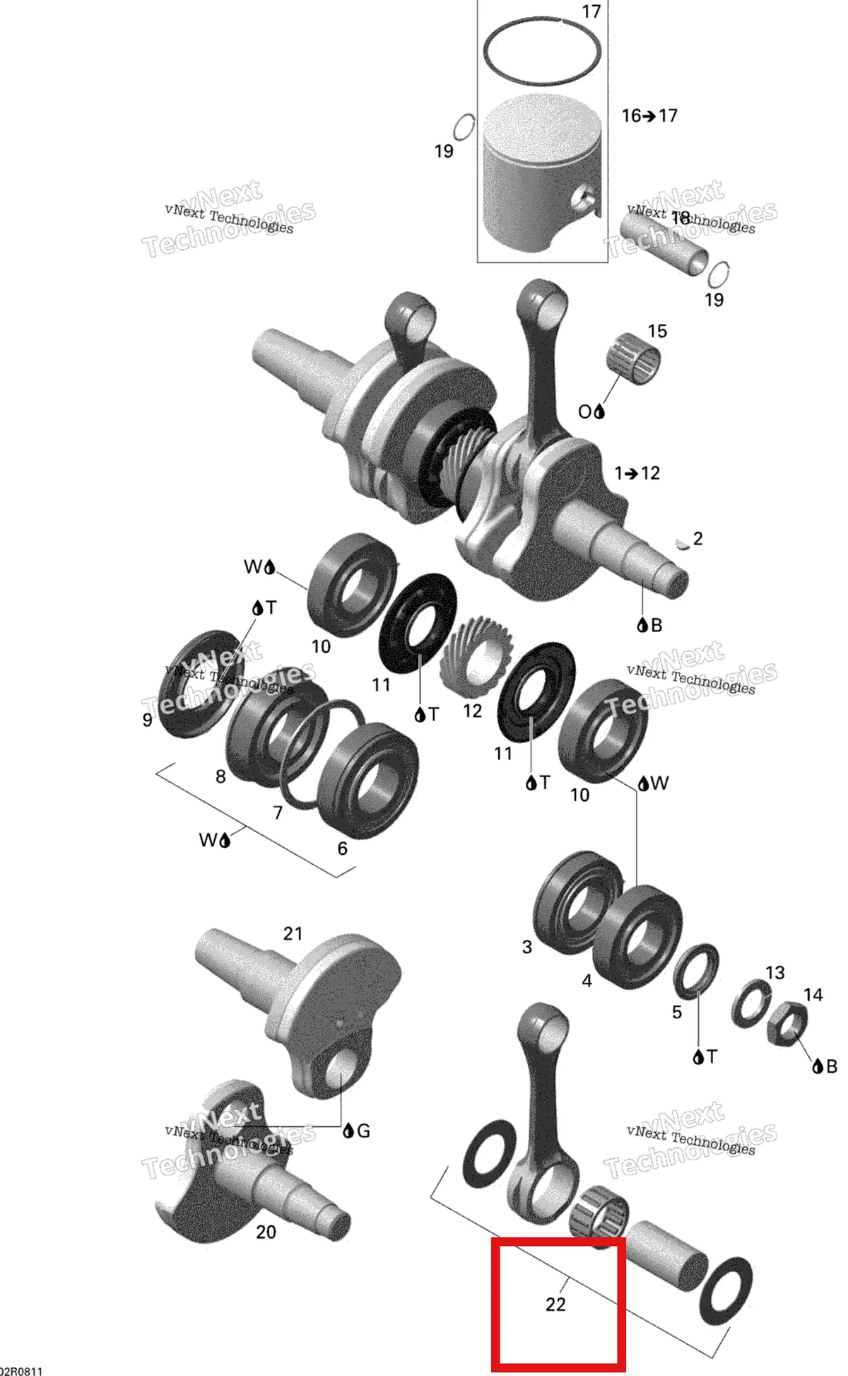 Деталь 420892564 (Деталь Rod Repair Kit P.t.o.-side) на схеме узла 2008 Ski-Doo Summit EVEREST 800R Crankshaft And Pistons