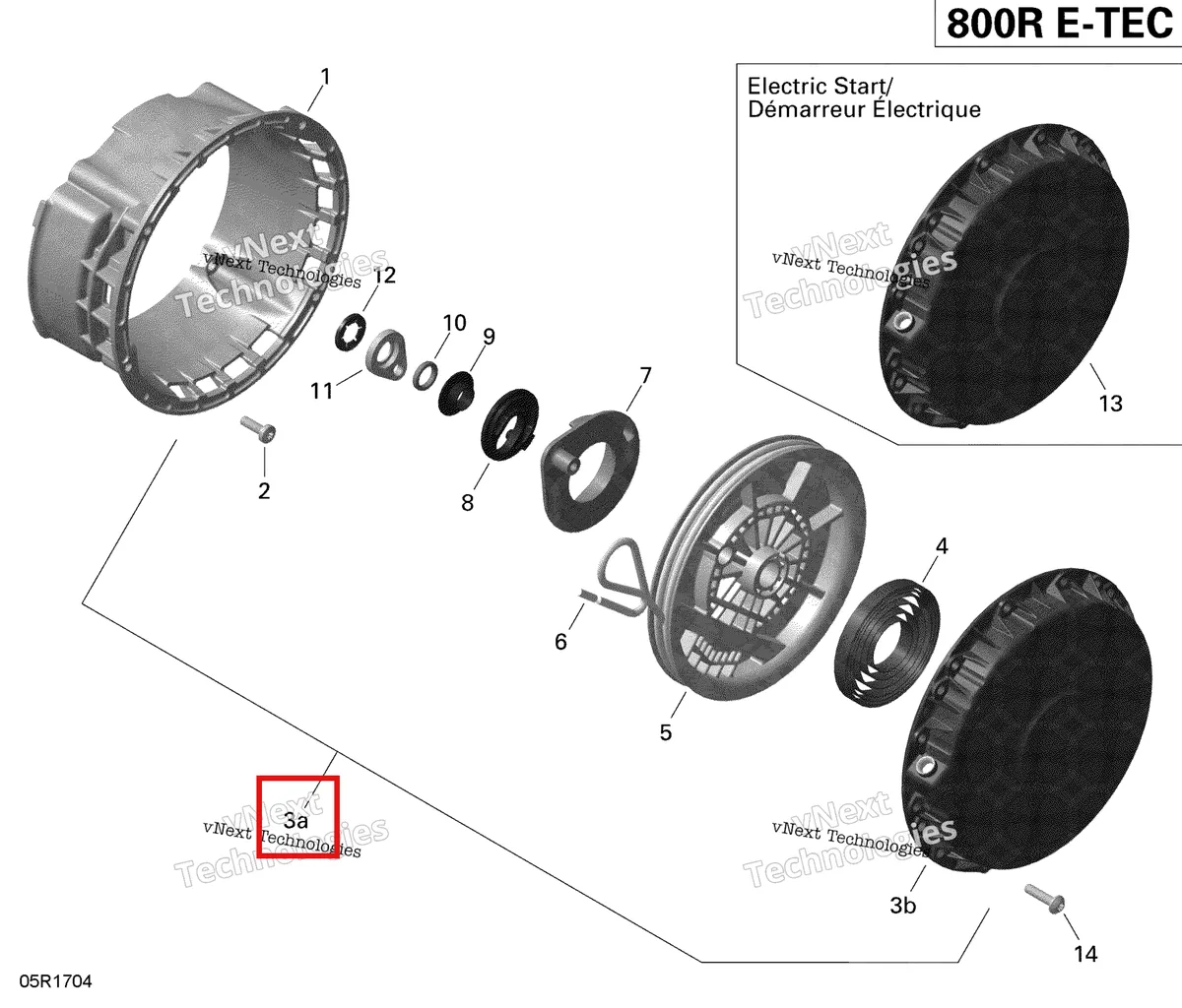 Деталь 420892614 (Деталь Rewind Starter Ass'y. Includes 3a To 13) на схеме узла 2019 Ski-Doo EXPEDITION XTREME 800R E-TEC Rewind Starter - 800R E-Tec