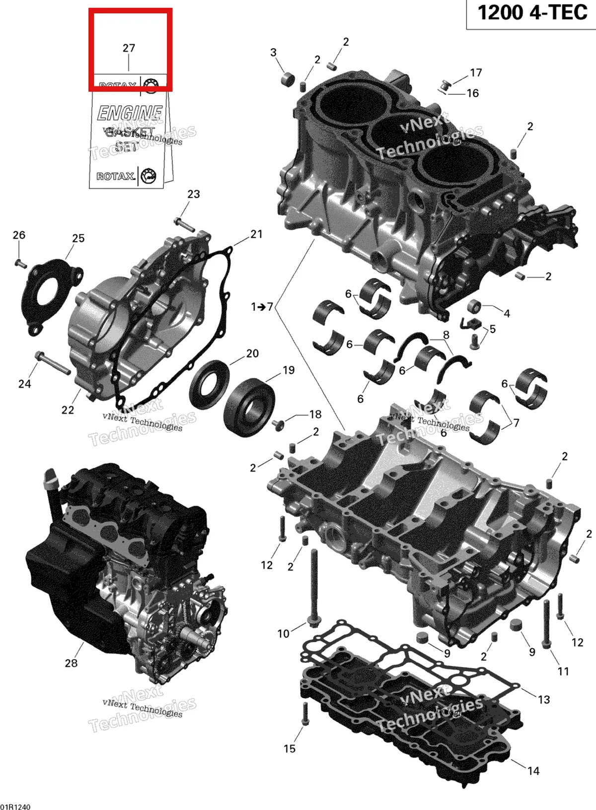 Деталь 420893051 (Деталь Gasket Set, Engine) на схеме узла 2012 Ski-Doo Expedition SE 1200 XU Engine Block