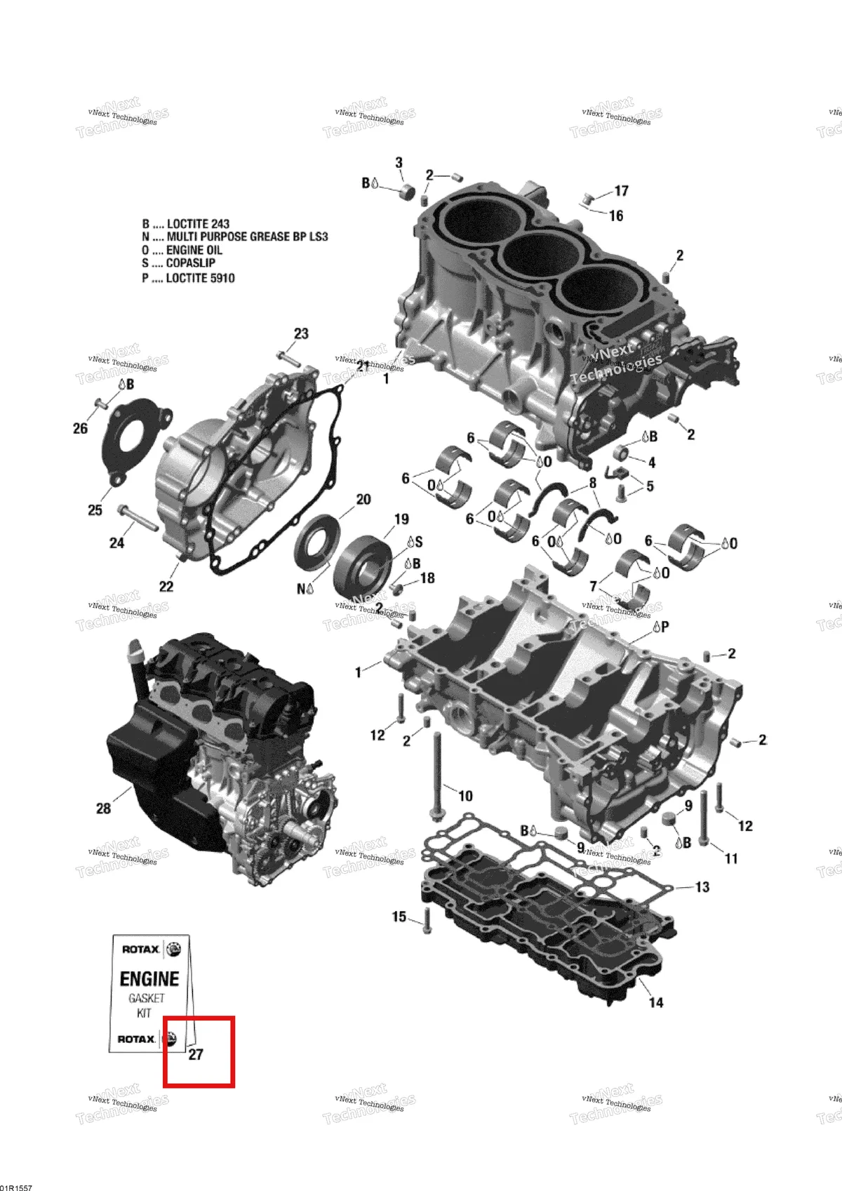 Деталь 420893053 (Деталь Gasket Set, Engine) на схеме узла 2015 Ski-Doo EXPEDITION LE 1200 4-TEC Crankcase