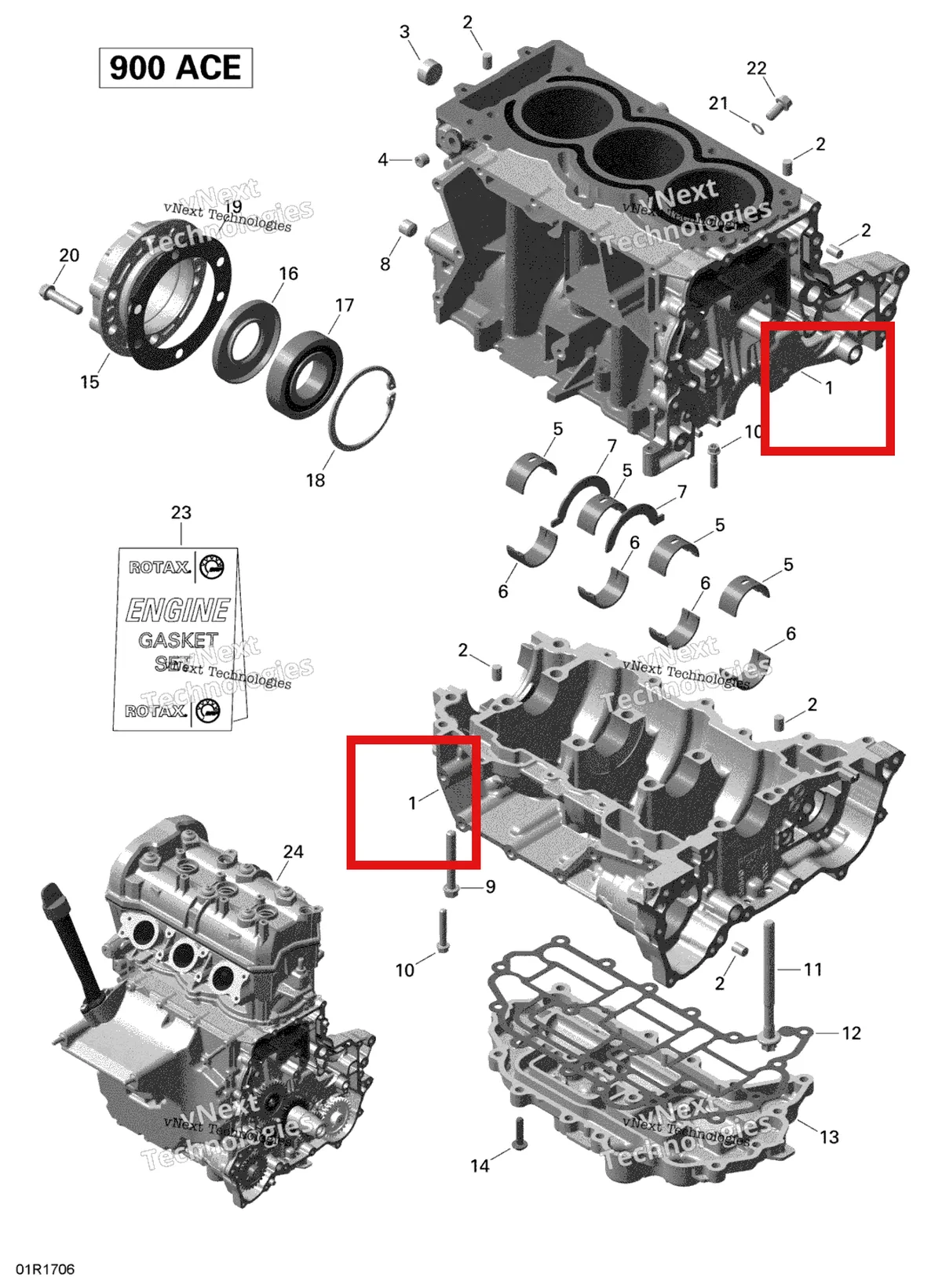Деталь 420893133 (Деталь Engine Block Ass'y. Includes 1 To 6) на схеме узла 2018 Ski-Doo RENEGADE 900 ACE Crankcase - 900 Ace