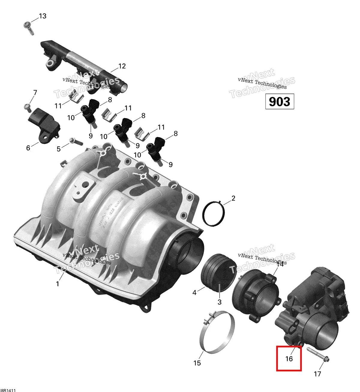Деталь 420893141 на схеме узла Air Intake Manifold And Throttle Body