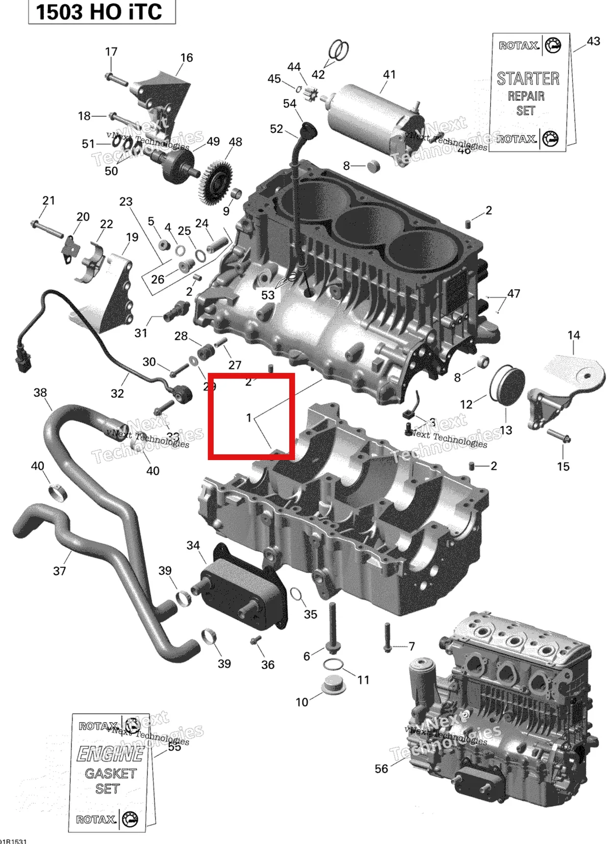 Деталь 420893163 на схеме узла 2015 Sea-Doo RXT-X AS 260 & RS Engine Block 2