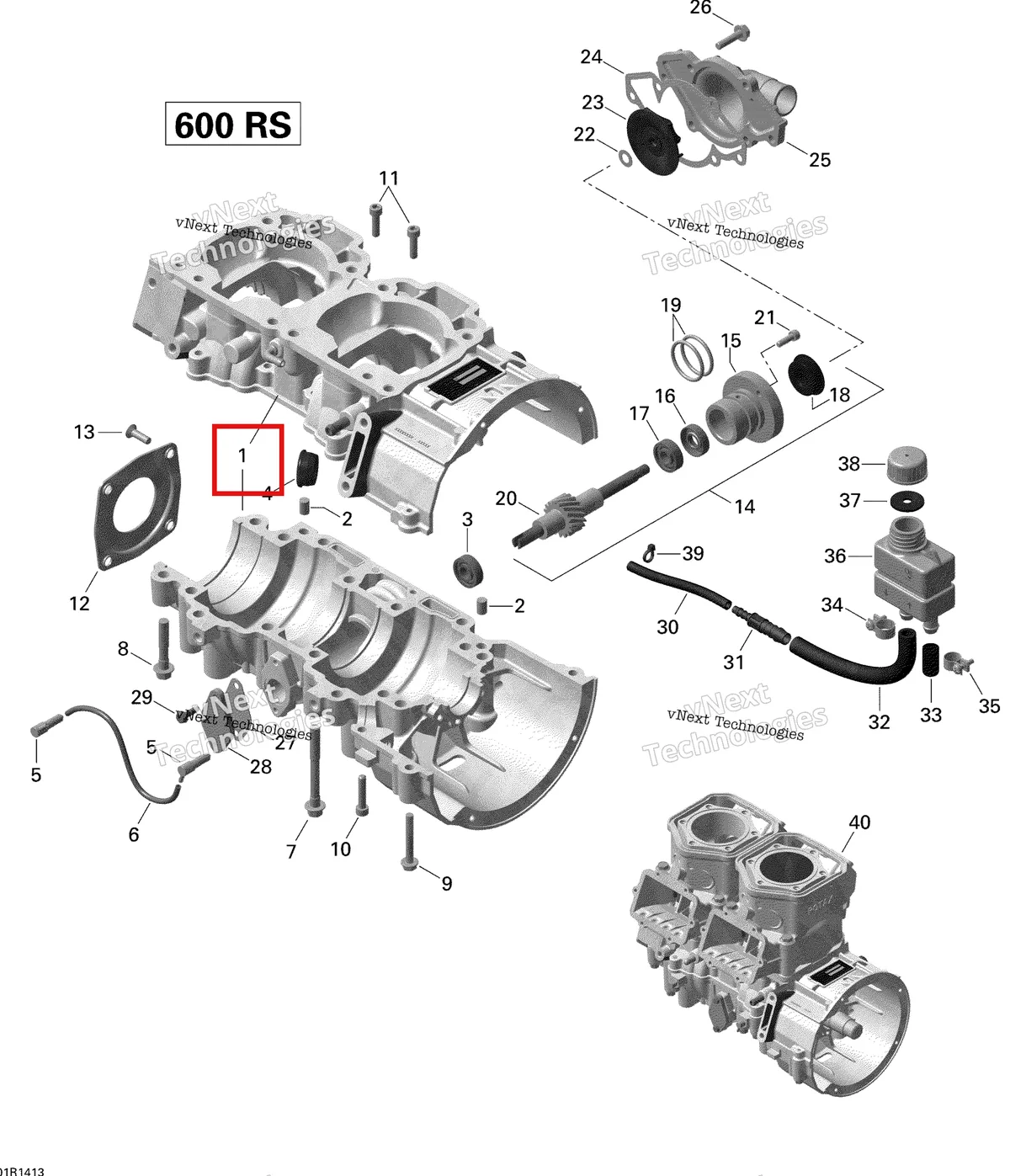 Деталь 420893291 (Деталь Crankcase Ass'y. Includes 1 To 6) на схеме узла 2014 Ski-Doo MXZ X 600RS XS RS Crankcase