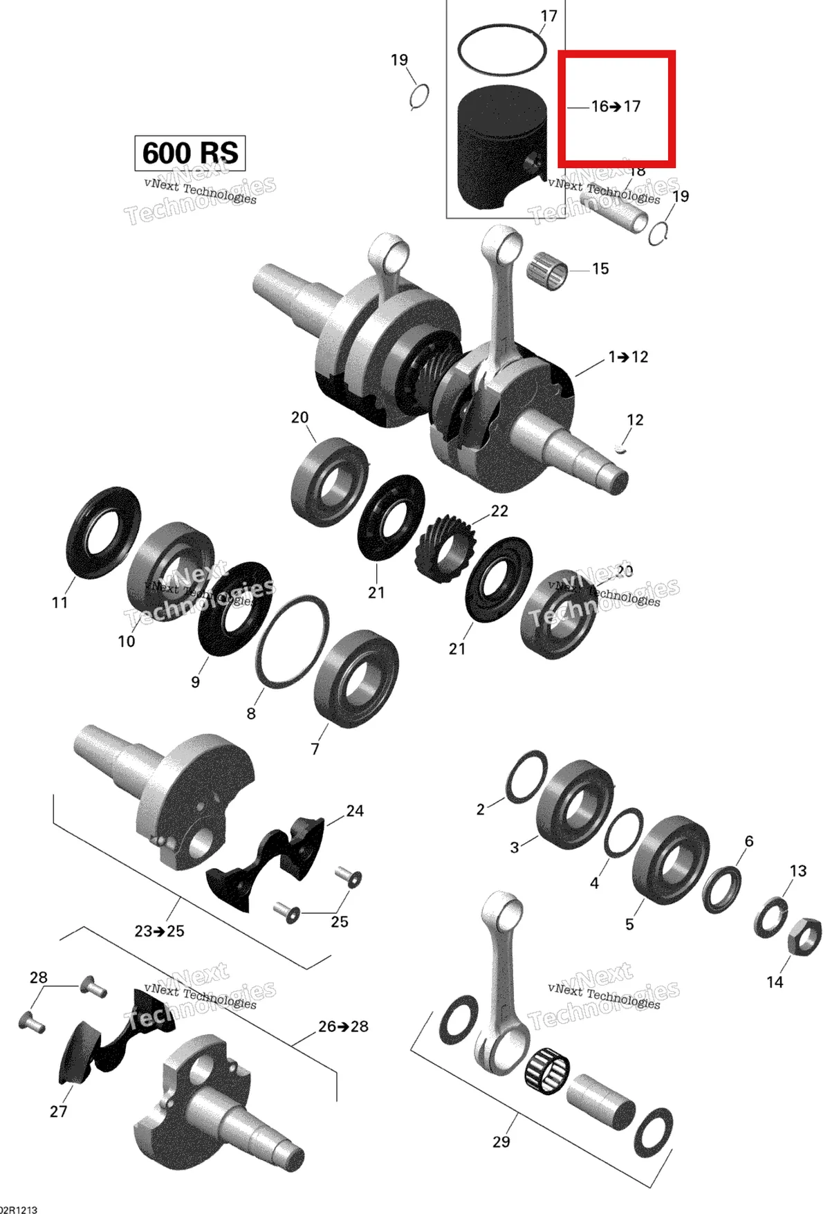 Деталь 420893301 (Поршень) на схеме узла 2012 Ski-Doo MX Z X 600RS Crankshaft And Pistons