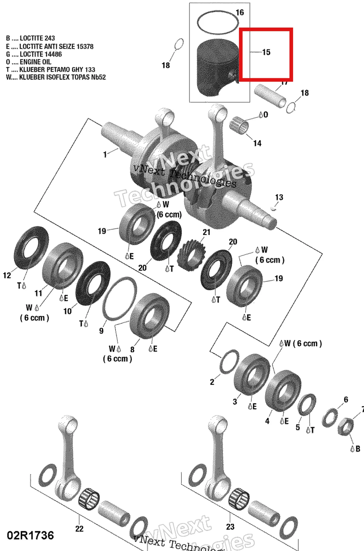 Деталь 420893303 (Поршень) на схеме узла 2017 Ski-Doo MXZ 600 RS Crankshaft And Pistons