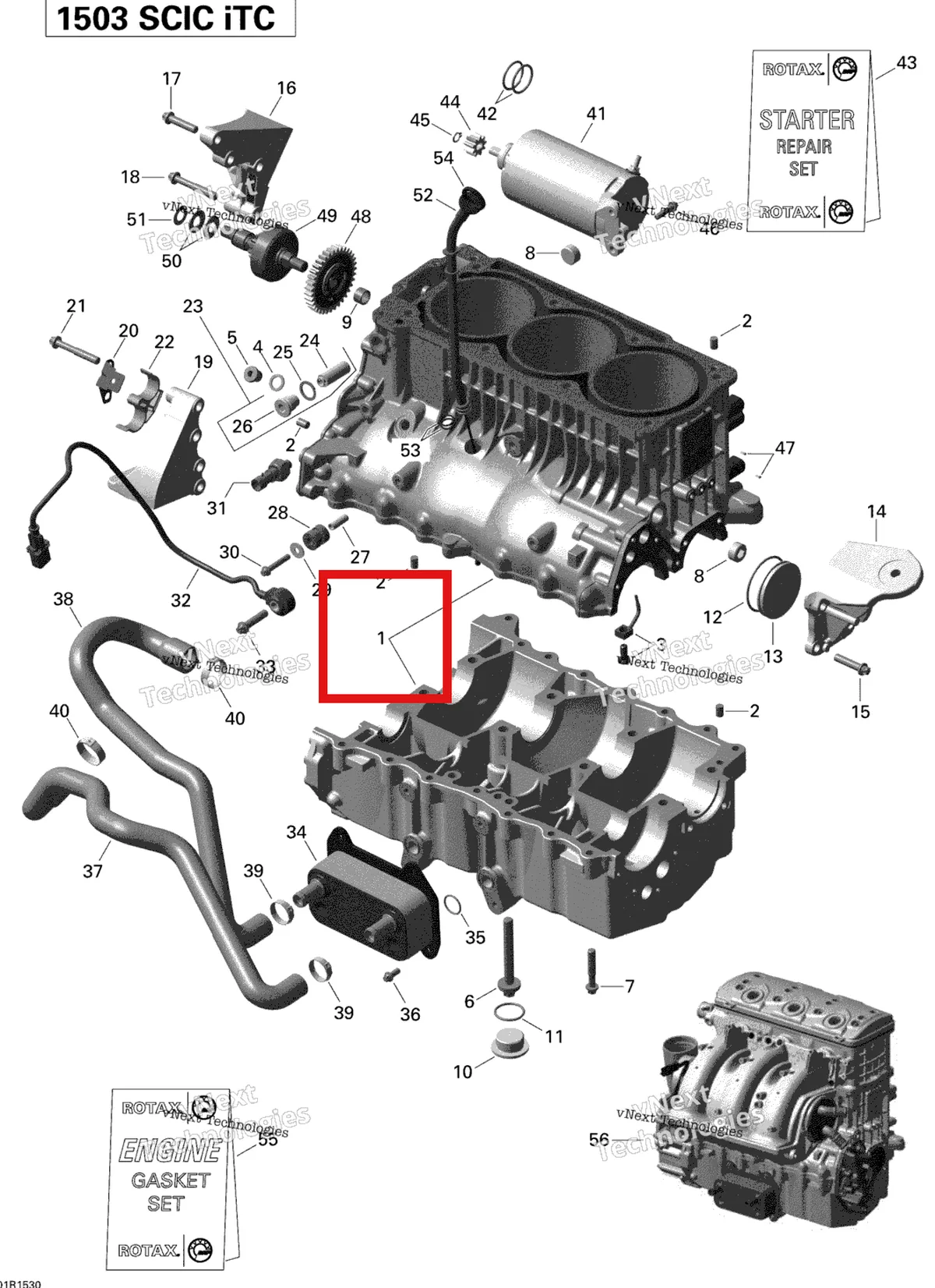 Деталь 420893510 на схеме узла 2015 Sea-Doo WAKE PRO 215 Engine Block