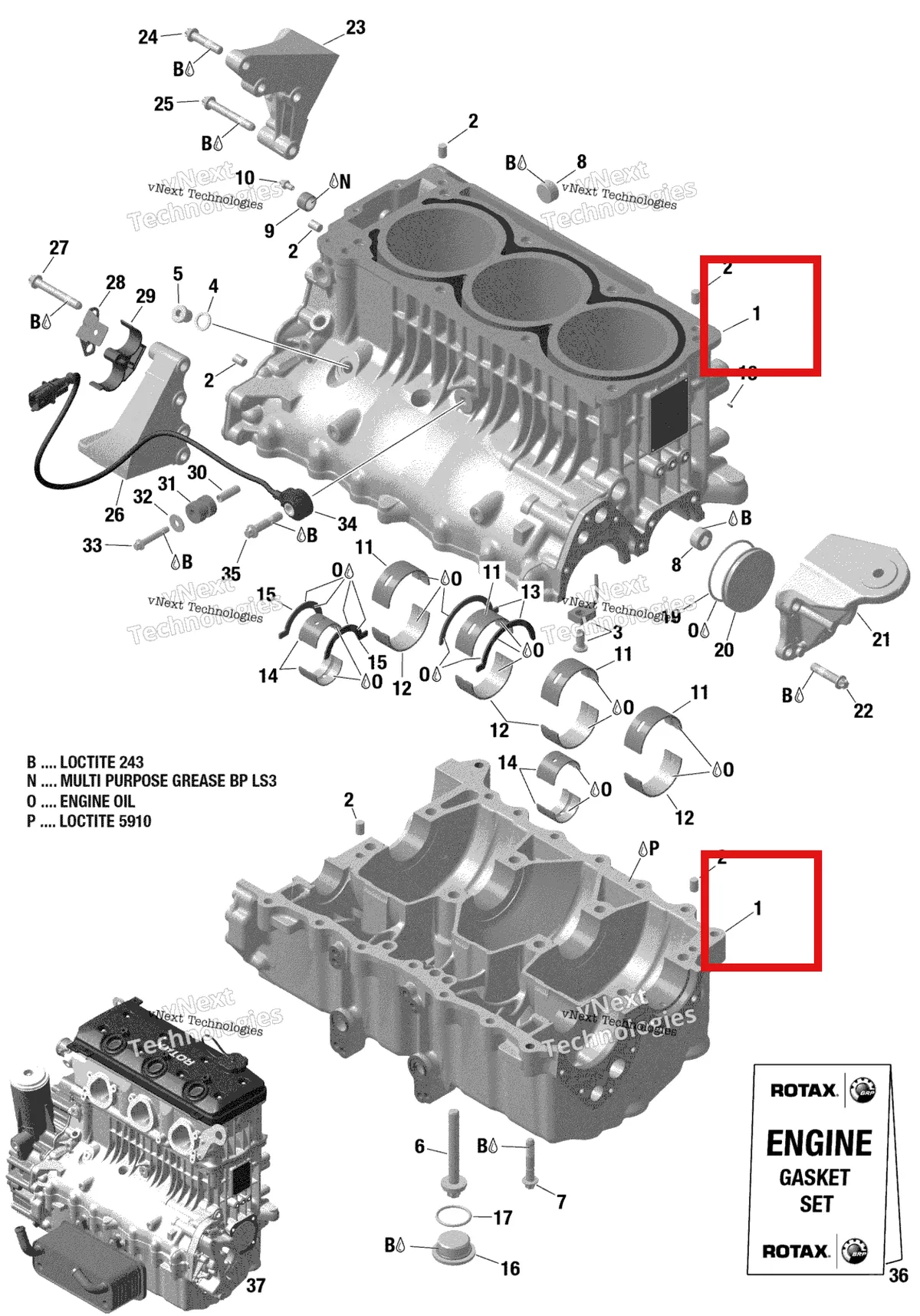 Деталь 420893574 (Цилиндр блок с Sleeves Sea-Doo RXP (2016) (420893574)) на схеме узла 2019 Sea-Doo RXT 300 Engine Block