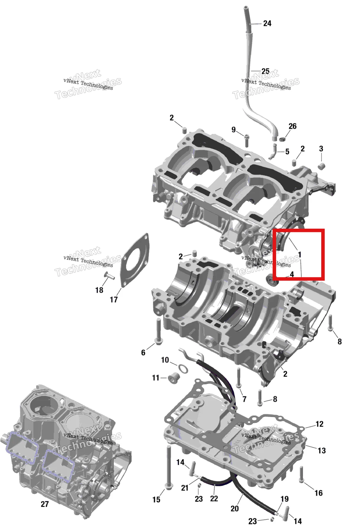 Деталь 420893774 на схеме узла 2023 Ski-Doo RENEGADE 850 E-TEC - ENDURO Rotax - Crankcase